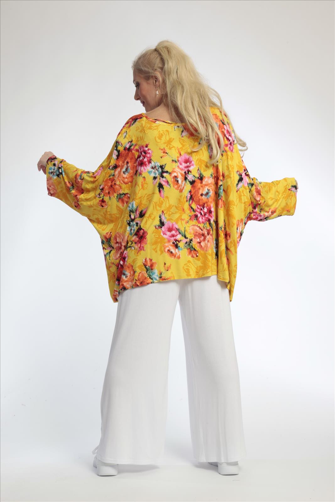  Kastiges Shirt in fröhlichem Multi-Gelb mit Blumenmuster aus hochwertiger Viskose für Plus Size