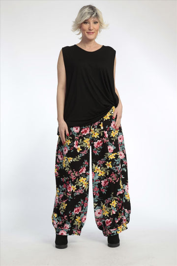  Ballonhose von AKH Fashion aus Materialmix, 0830.06770, Schwarz, Blumen, Schick, Modern