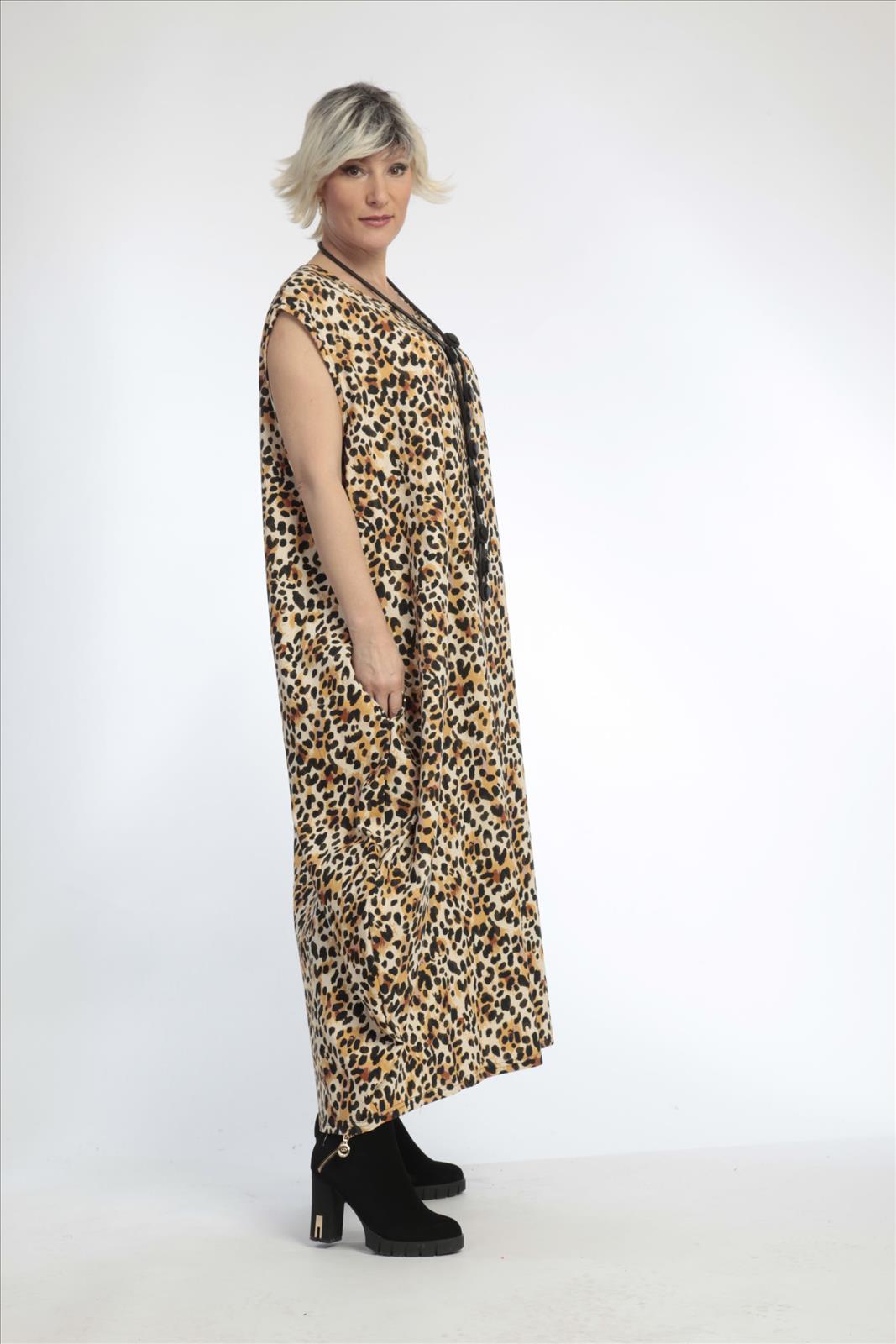  Ballonkleid von AKH Fashion aus Viskose, 0829.01925, Natur-Schwarz, Leopard, Ausgefallen