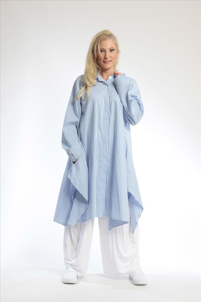  A-Form Bluse von AKH Fashion aus Baumwolle, 0688.07505, Blau-Weiß, Streifen, Ausgefallen