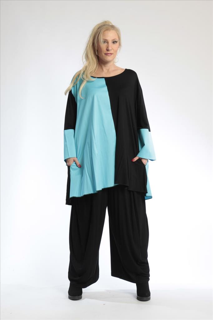  A-Form Bigshirt von AKH Fashion aus Viskose, 0802.06686, Schwarz-Türkis, Unifarben, Schick