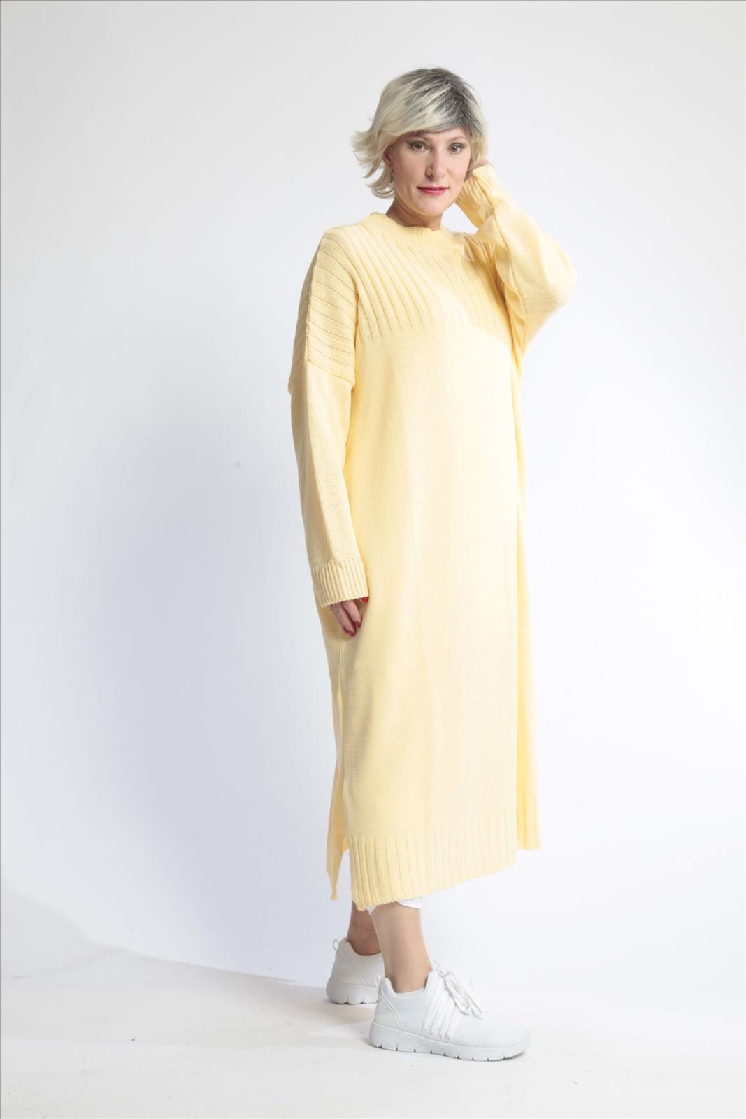  AKH Fashion Kleid in gerader Form, aus Materialmix, 1012.02219, Hellgelb, Schick, Modern
