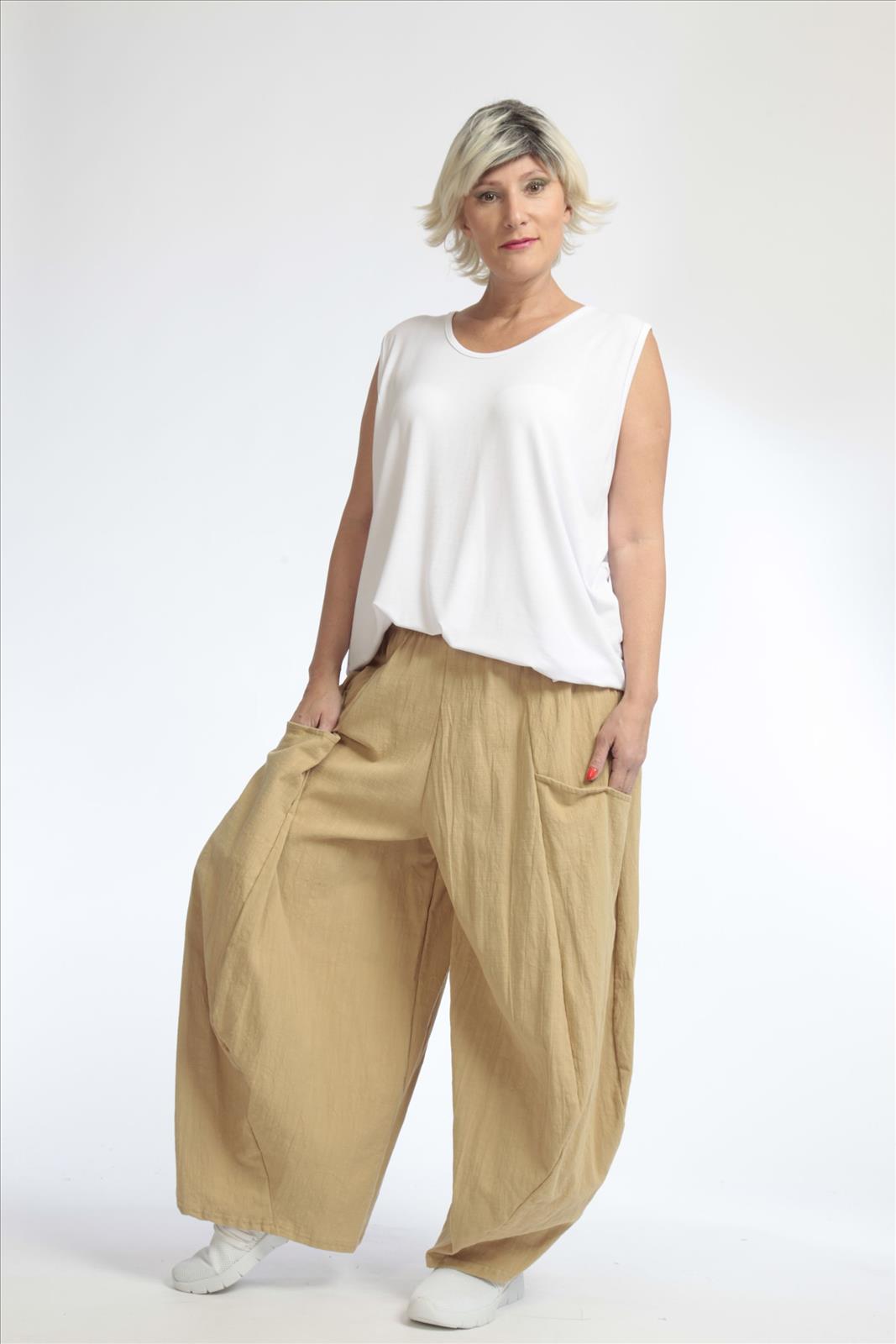  Luftige Ballonhose in Beigeton mit elastischem Bund und Oversize-Schnitt für Lagenlooks