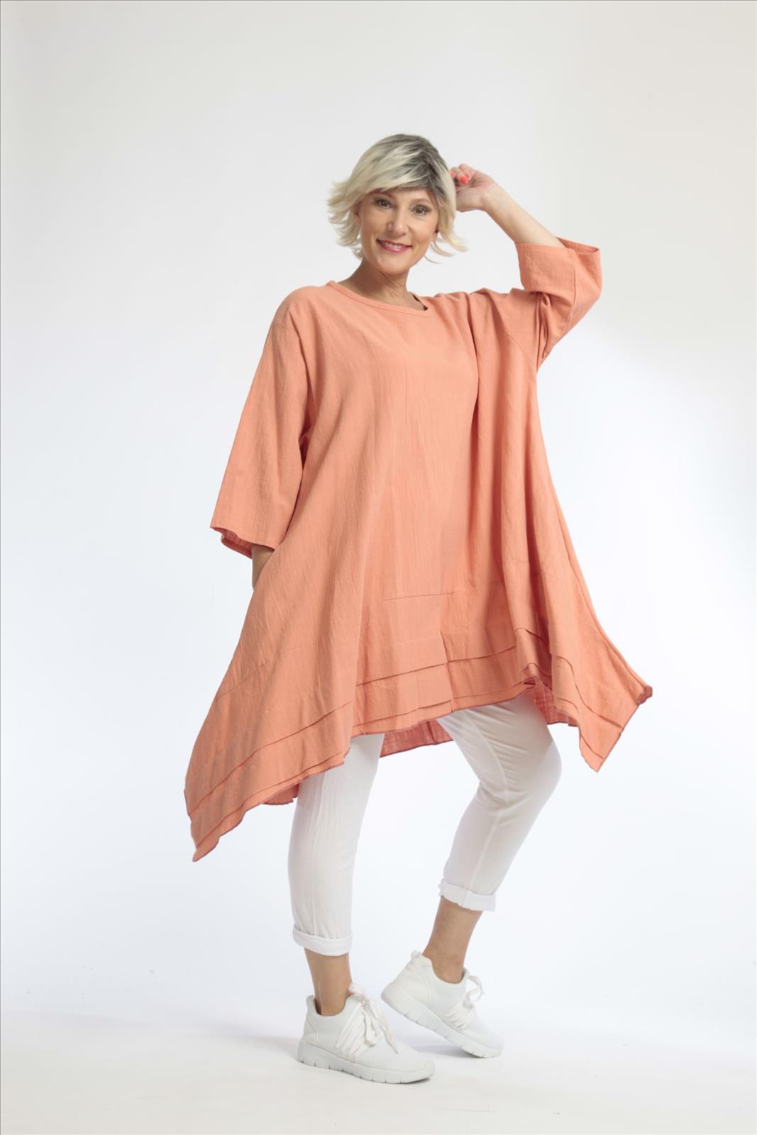  A-Form Shirt in frischem Apricot mit luftiger Leinenoptik und lässigem Oversize-Schnitt