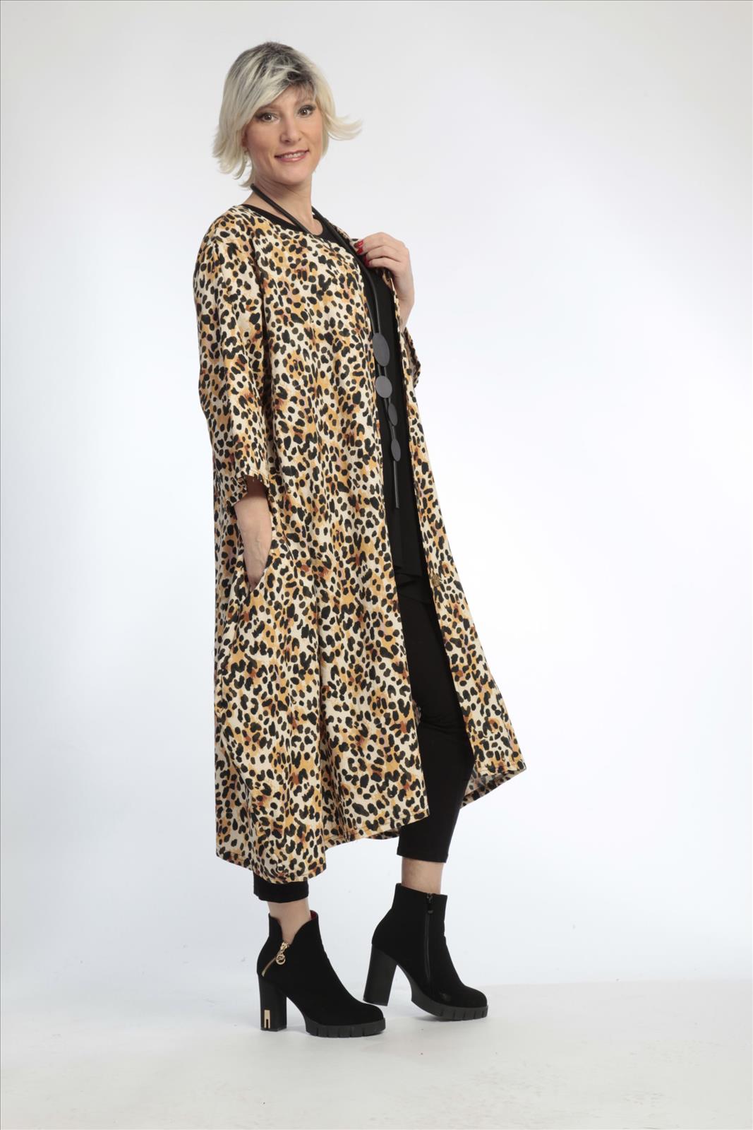  Ballonjacke von AKH Fashion aus Viskose, 0829.05554, Natur-Schwarz, Leopard, Ausgefallen