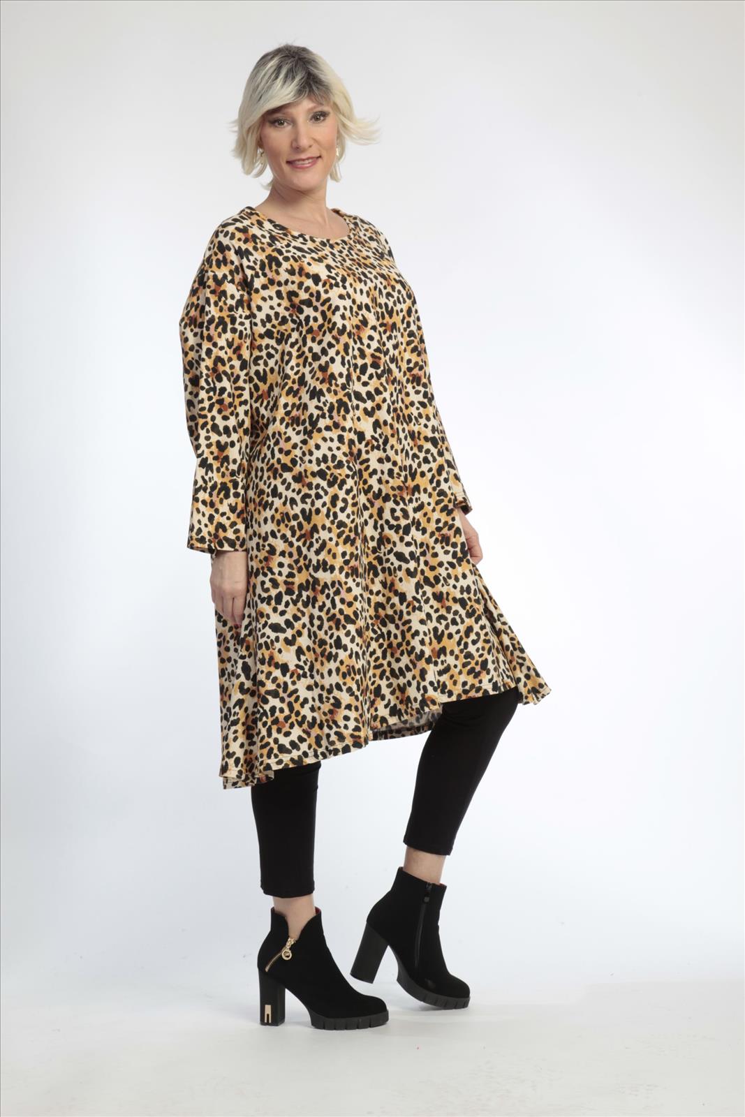  A-Form Bigshirt von AKH Fashion aus Viskose, 0829.02666, Natur-Schwarz, Leopard, Ausgefallen