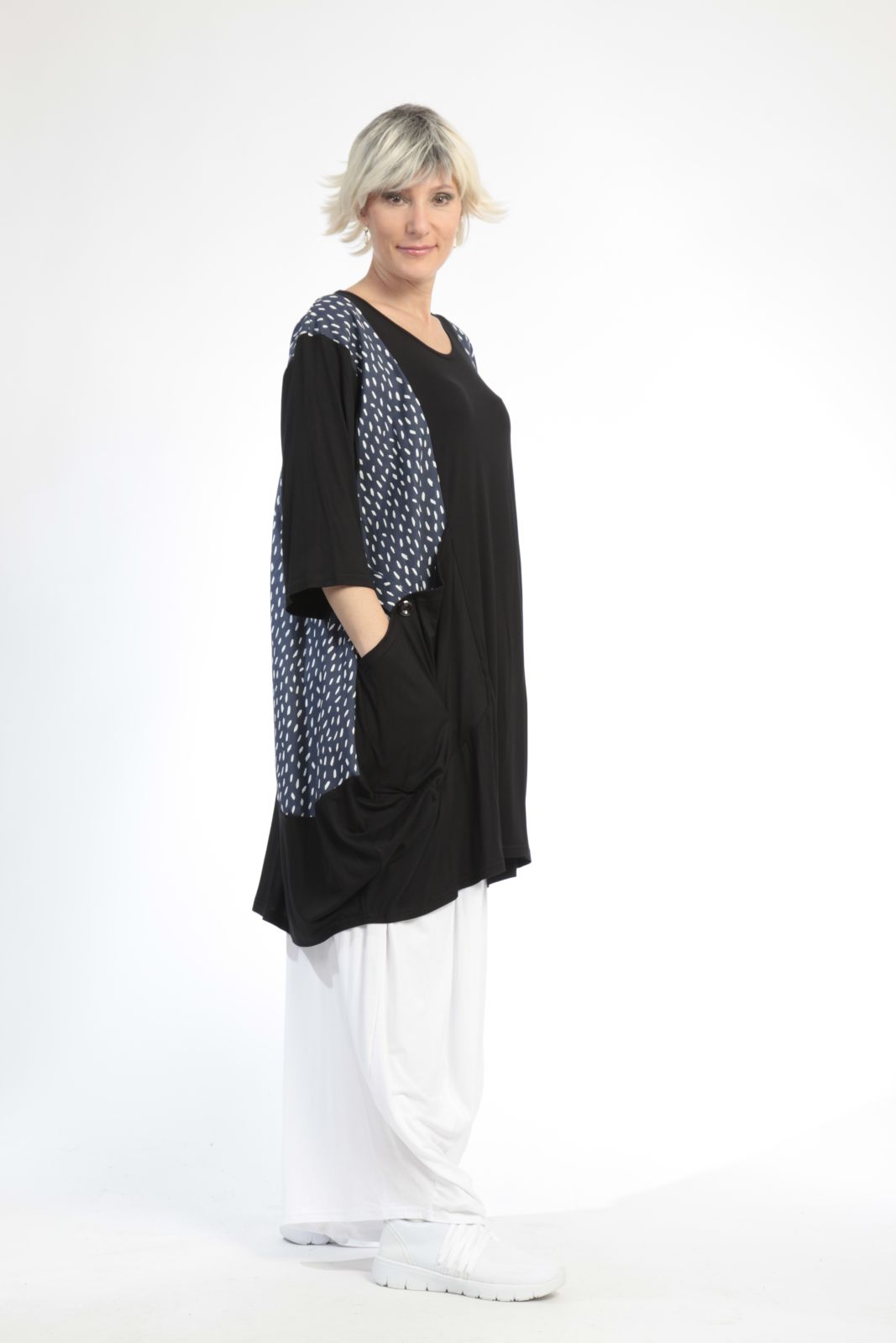 Ballonshirt von AKH Fashion aus Baumwolle, 0848.06767, Schwarz-Marine, Punkte, Schick