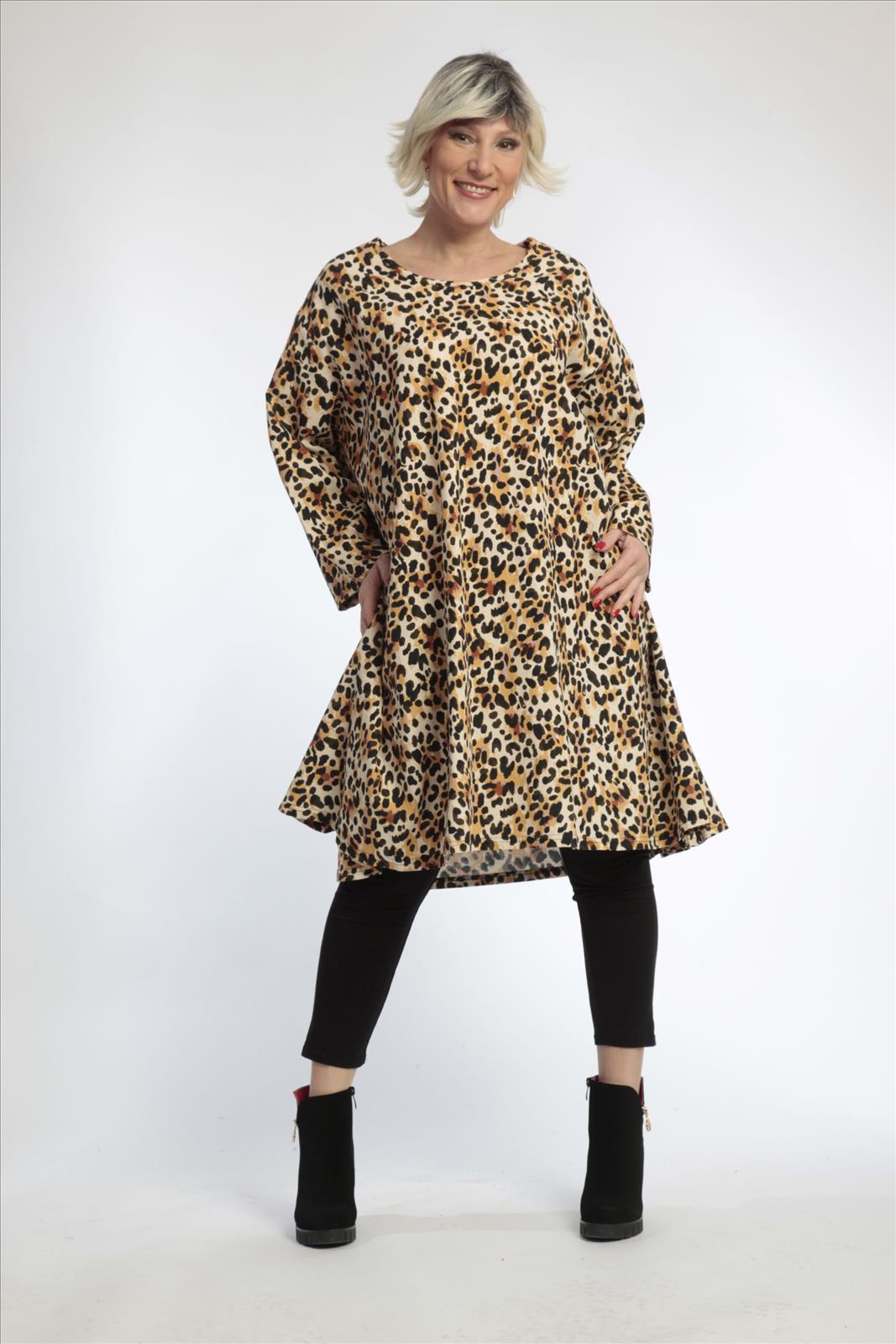  A-Form Bigshirt von AKH Fashion aus Viskose, 0829.02666, Natur-Schwarz, Leopard, Ausgefallen