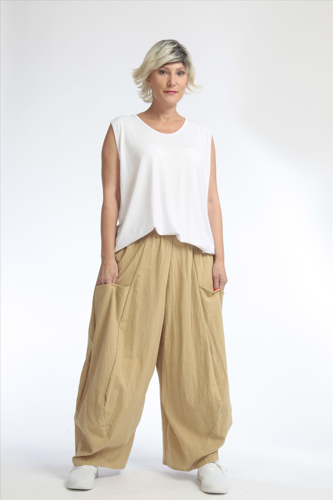  Luftige Ballonhose in Beigeton mit elastischem Bund und Oversize-Schnitt für Lagenlooks