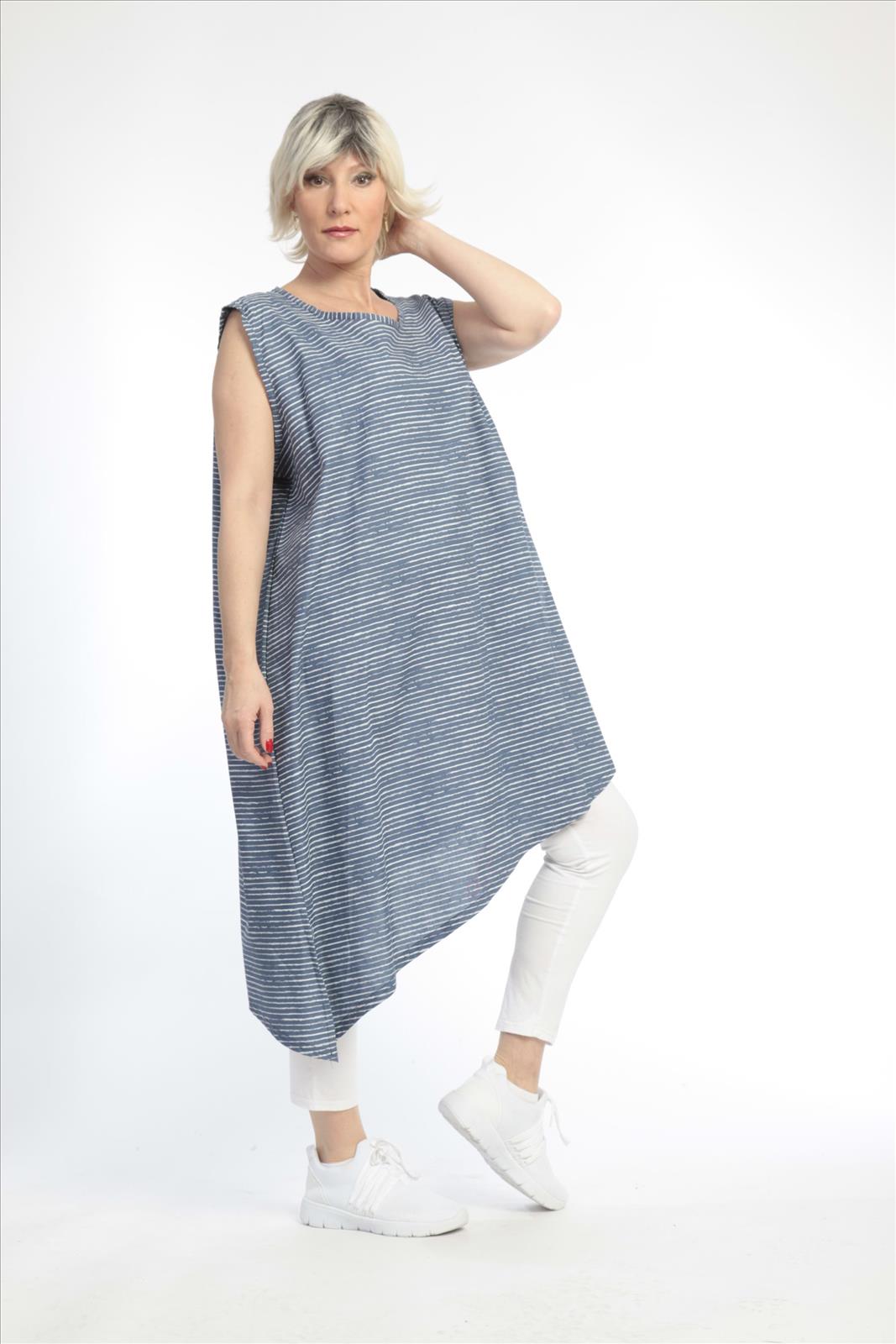  Tunika von AKH Fashion aus Baumwolle in asymmetrischer Form, 0832.06776, Blau-Weiß