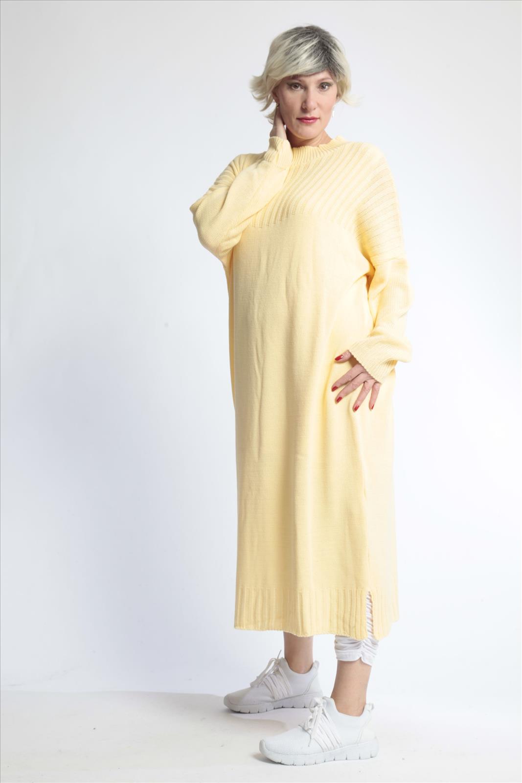  AKH Fashion Kleid in gerader Form, aus Materialmix, 1012.02219, Hellgelb, Schick, Modern