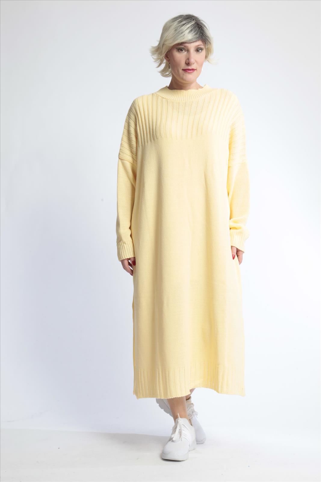 AKH Fashion Kleid in gerader Form, aus Materialmix, 1012.02219, Hellgelb, Schick, Modern