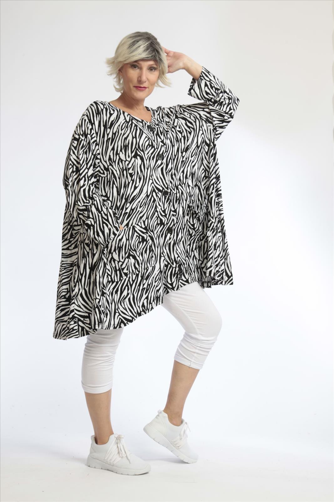  A-Form Jacke von AKH Fashion aus Viskose, 1021.01382, Schwarz-Weiß, Zebra, Schick, Modern