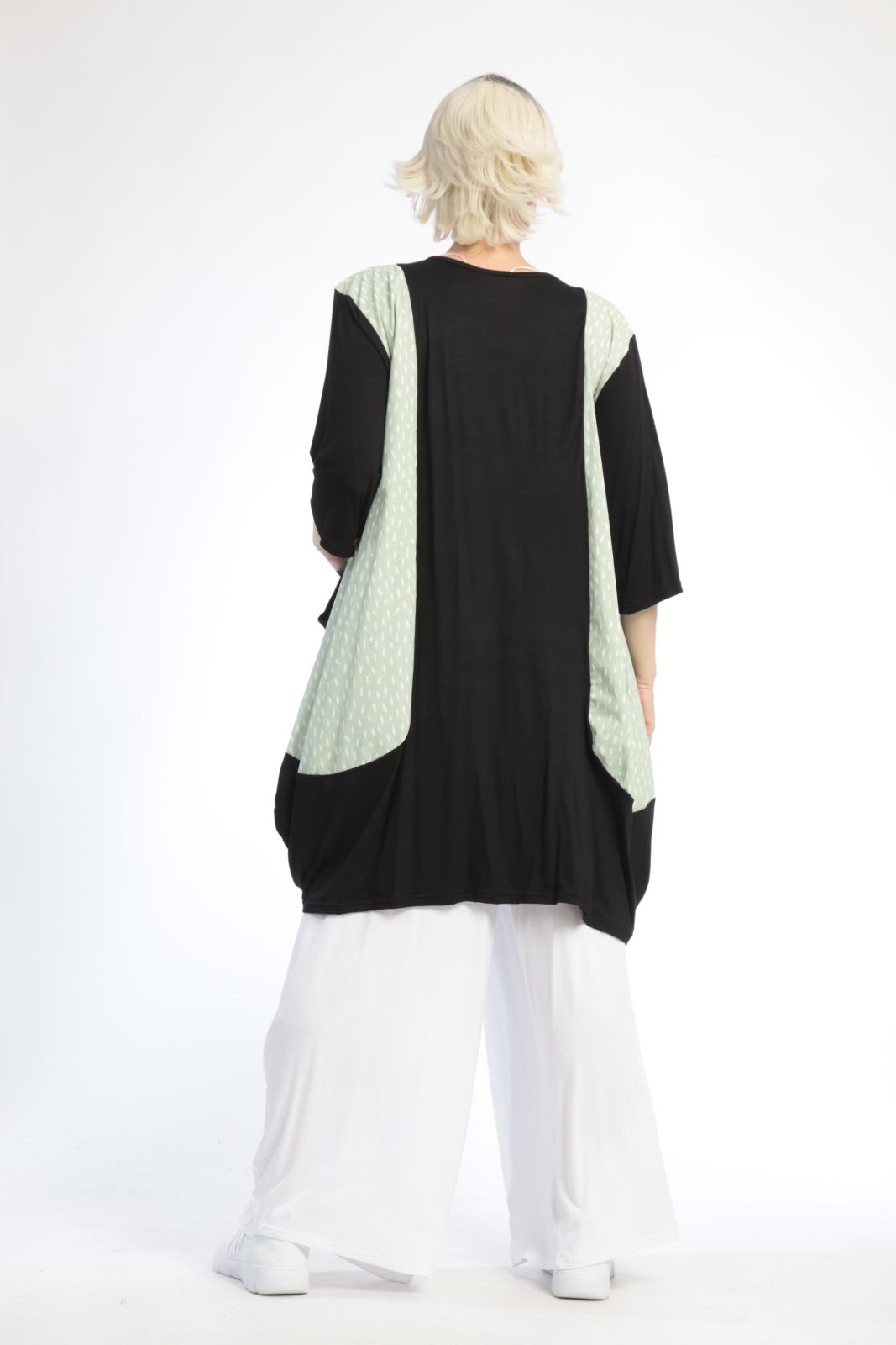  Ballonshirt von AKH Fashion aus Baumwolle, 0848.06767, Schwarz-Hellgrün, Punkte, Schick