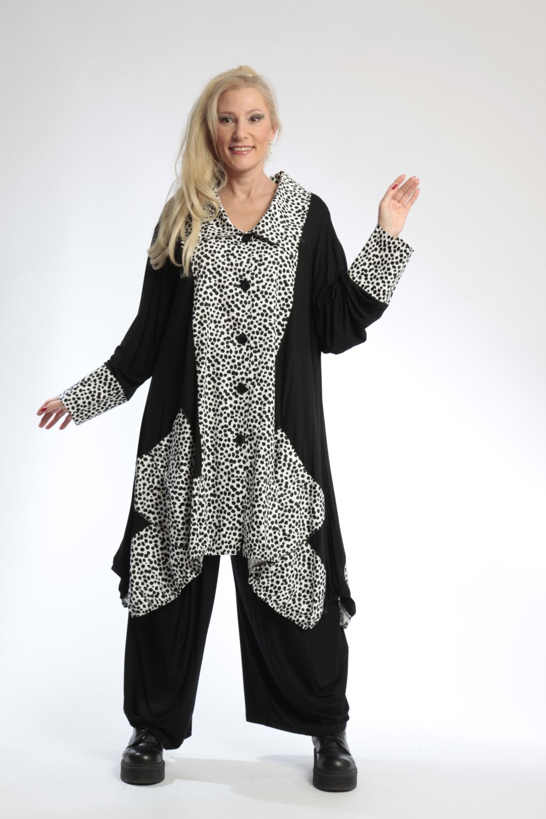  Ballonmantel von AKH Fashion aus Baumwolle, 0799.05458, Schwarz-Weiß, Punkte, Schick