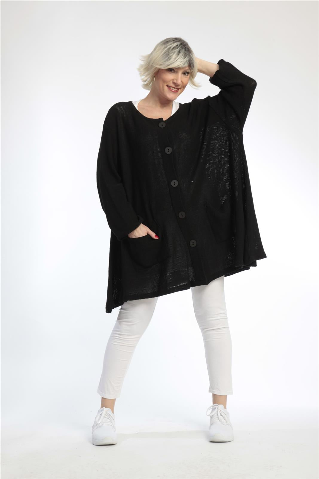  A-Form Jacke von AKH Fashion aus Baumwolle, 0827.01382, Schwarz, Schick, Modern, Bequem