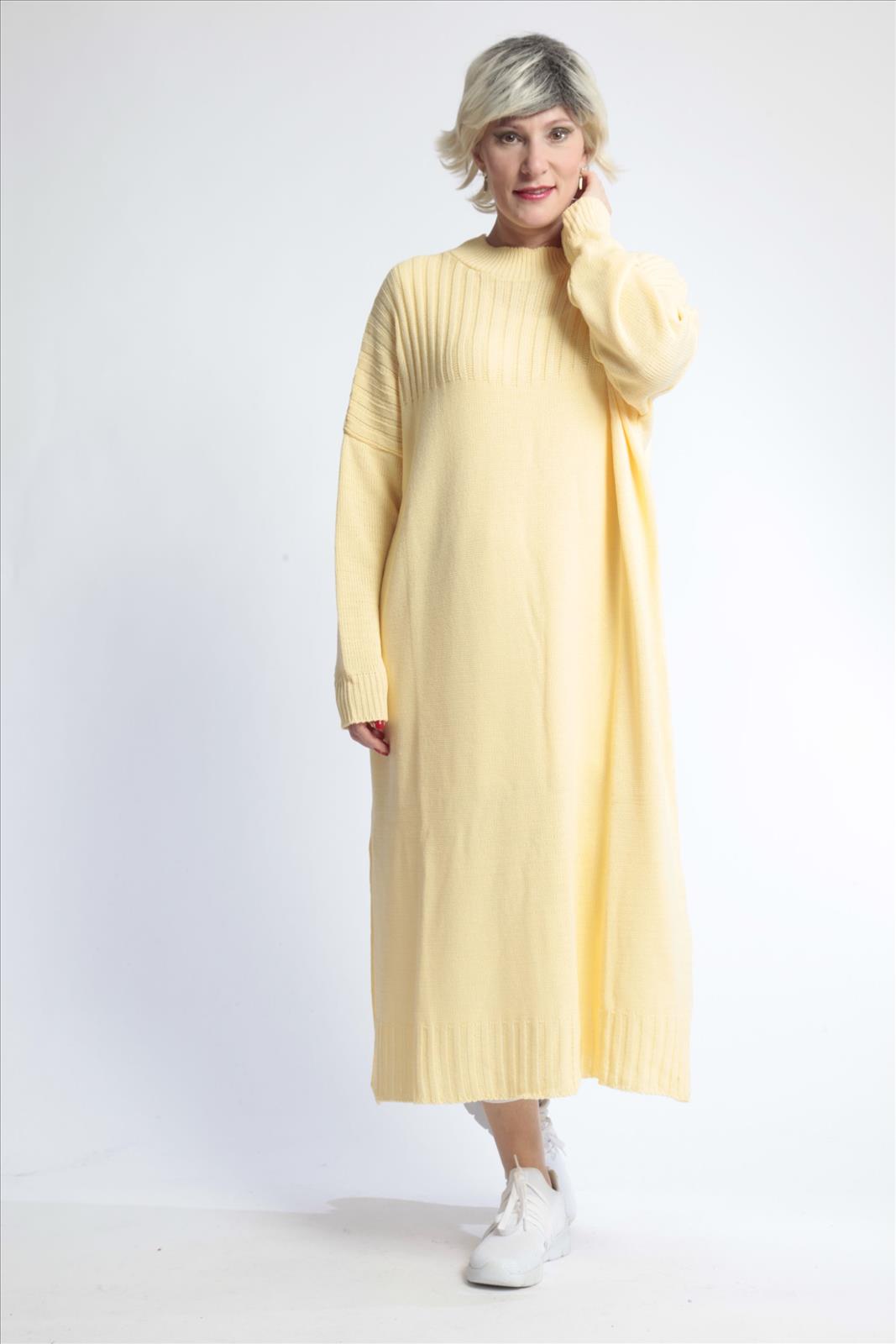  AKH Fashion Kleid in gerader Form, aus Materialmix, 1012.02219, Hellgelb, Schick, Modern