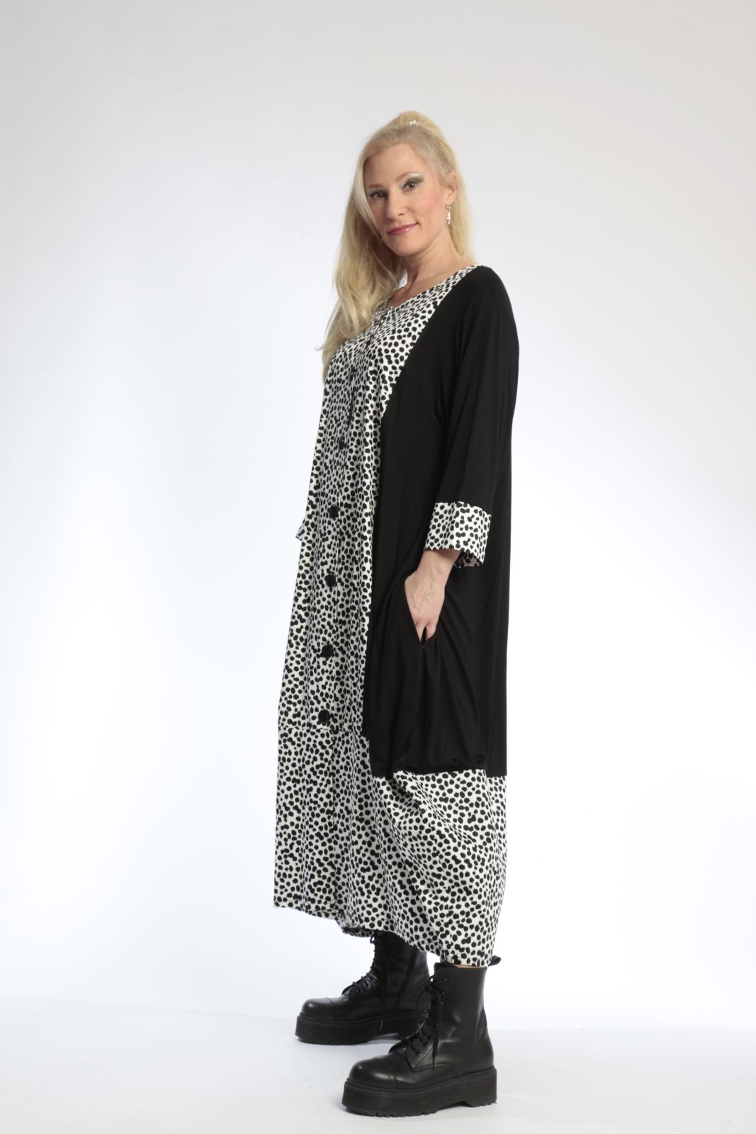  Ballonmantel von AKH Fashion aus Baumwolle, 0799.01927, Schwarz-Weiß, Punkte, Schick