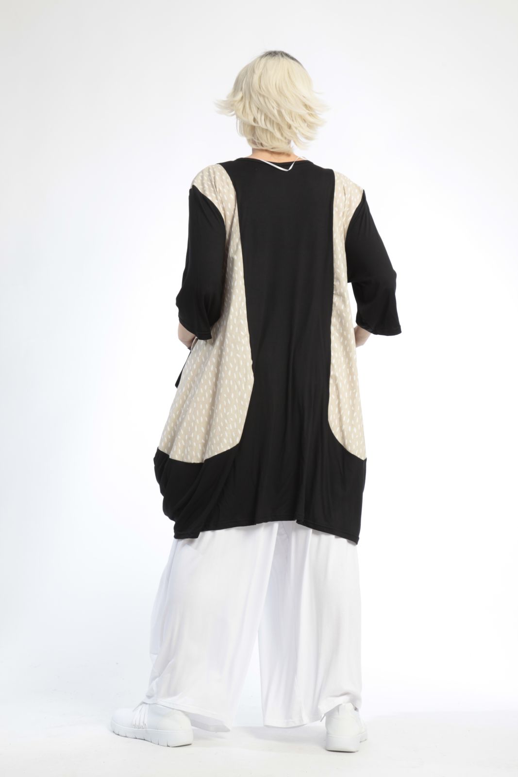  Ballonshirt von AKH Fashion aus Baumwolle, 0848.06767, Schwarz-Beige, Punkte, Ausgefallen