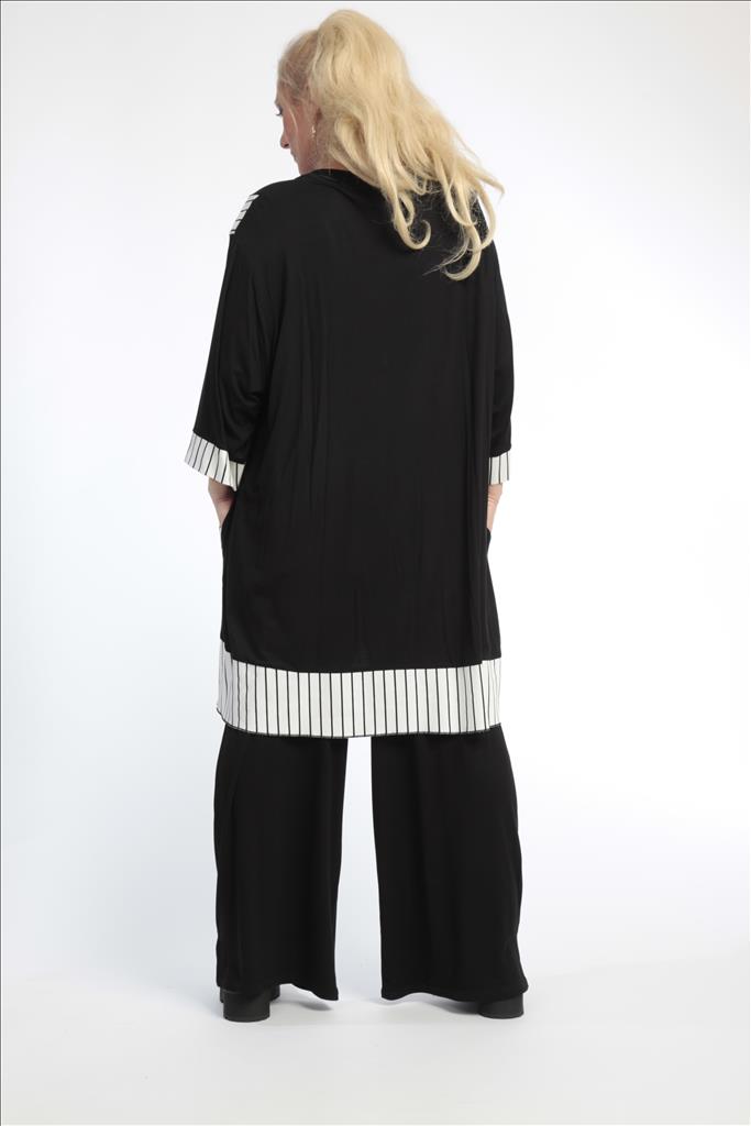  A-Form Shirt von AKH Fashion aus Viskose, 0791.06689, Weiß-Schwarz, Streifen, Schick