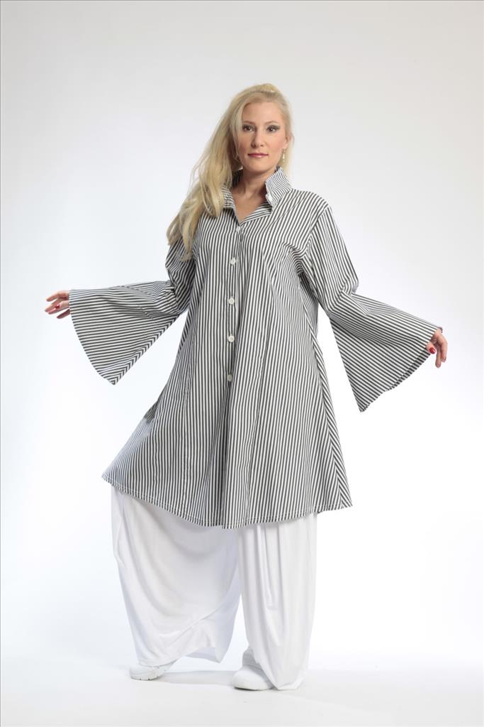  Bluse von AKH Fashion aus Baumwolle in gerader Form, 0688.01865, Anthra-Weiß, Ausgefallen