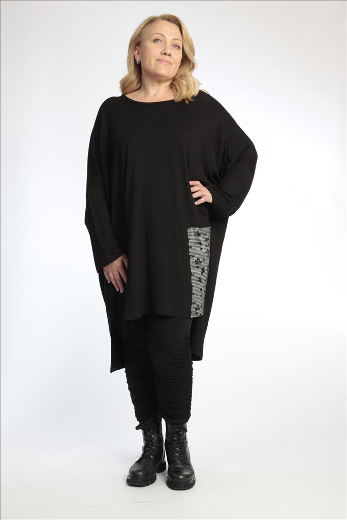  Bigshirt von AKH Fashion aus Viskose in Vokuhila-Form, 0755.06740, Schwarz-Weiß, Ausgefallen