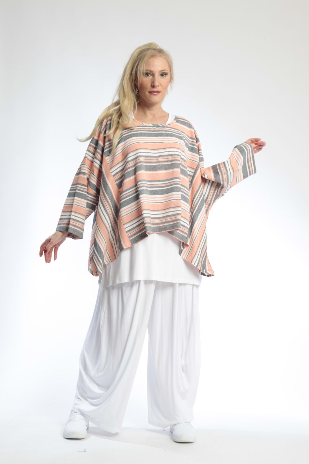  AKH Fashion Bigshirt in kastiger Form, aus Viskose, 0805.03018, Orange, Streifen, Schick