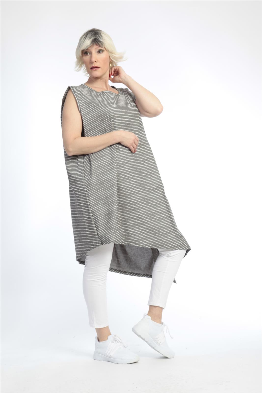  Tunika von AKH Fashion aus Baumwolle in asymmetrischer Form, 0832.06776, Grau-Weiß