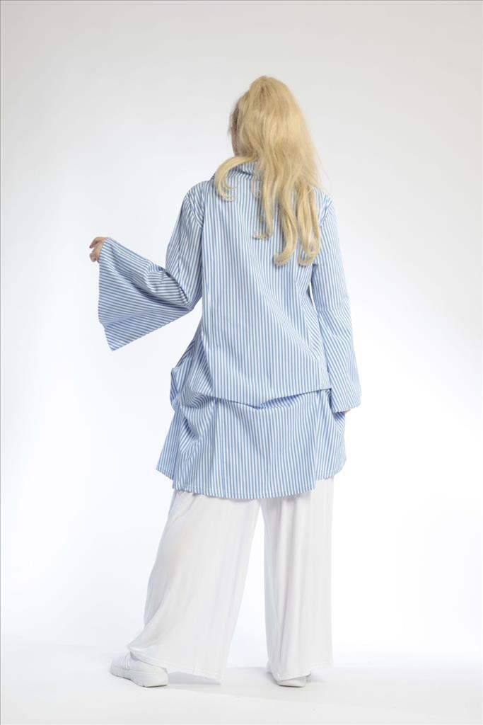  Bluse von AKH Fashion aus Baumwolle in gerader Form, 0688.01865, Blau-Weiß, Ausgefallen