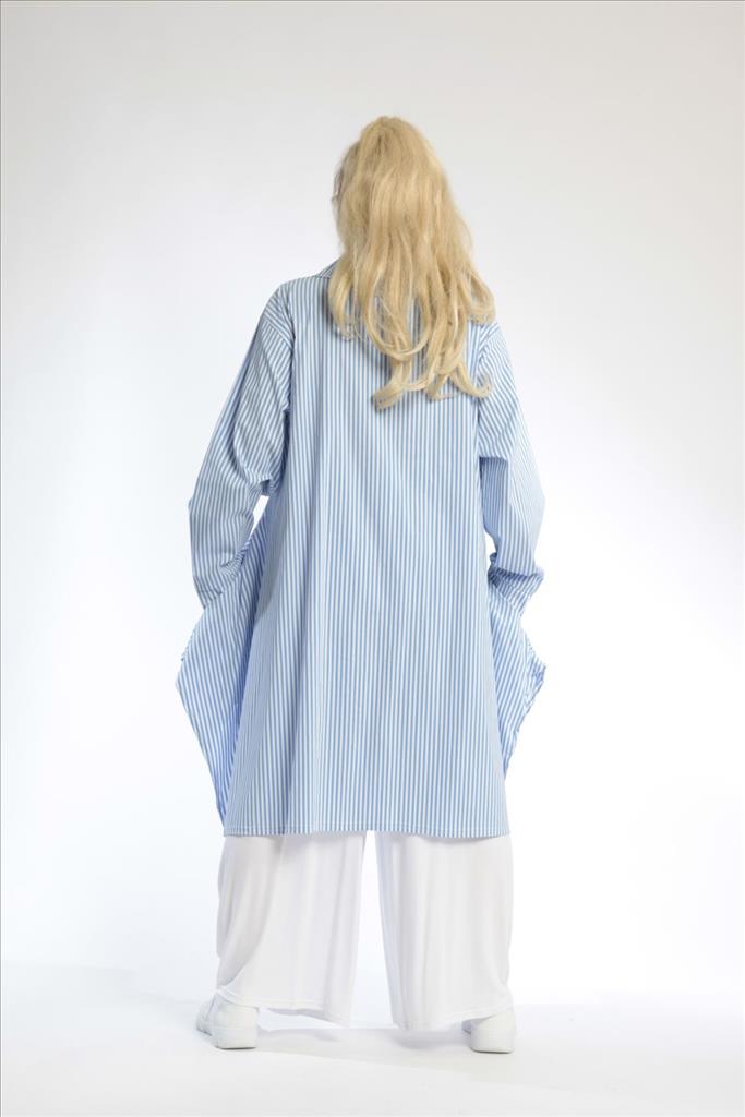  A-Form Bluse von AKH Fashion aus Baumwolle, 0688.07505, Blau-Weiß, Streifen, Ausgefallen