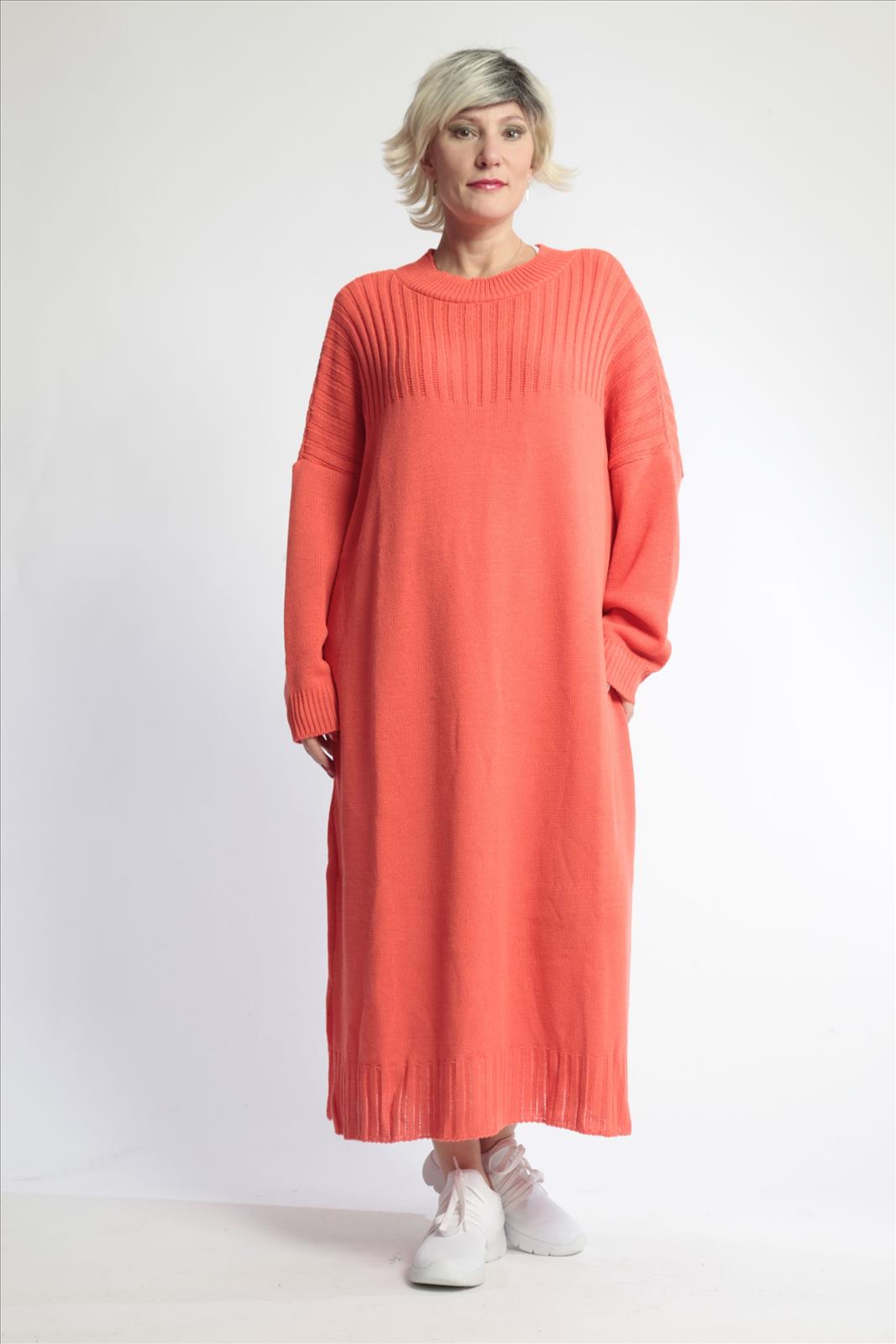  AKH Fashion Kleid in gerader Form, aus Materialmix, 1012.02219, Orange, Schick, Modern