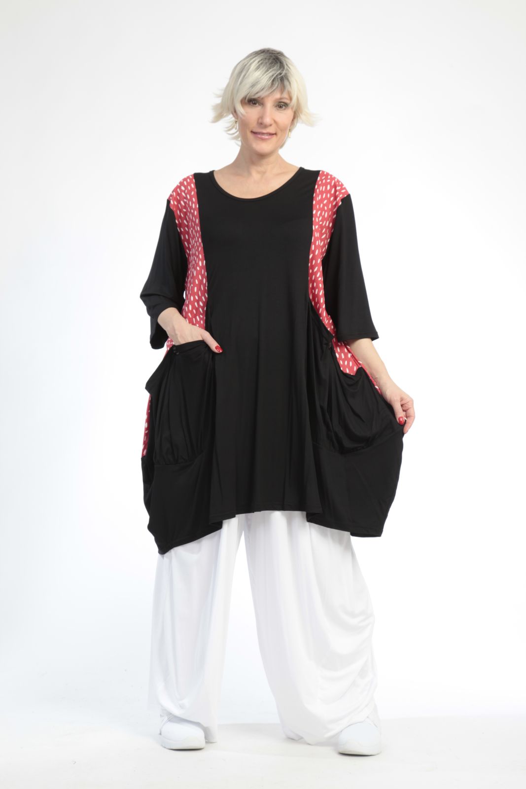  Ballonshirt von AKH Fashion aus Baumwolle, 0848.06767, Schwarz-Rot, Punkte, Schick