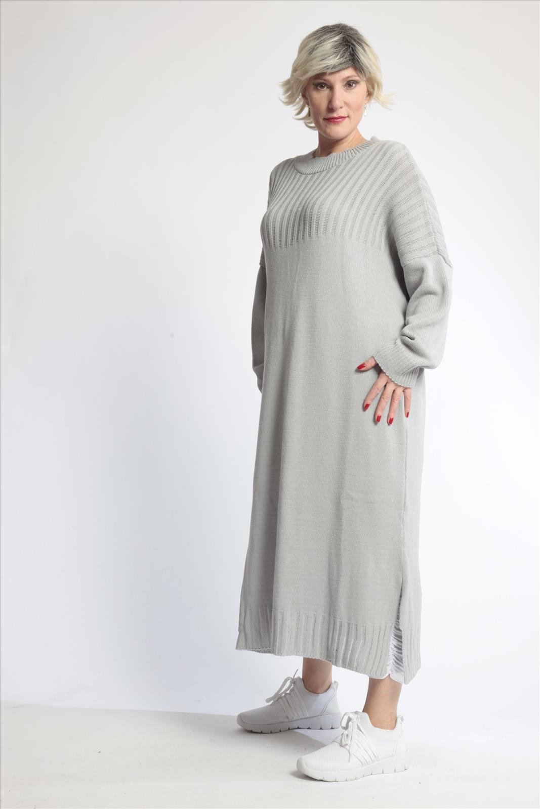  AKH Fashion Kleid in gerader Form, aus Materialmix, 1012.02219, Grau, Schick, Modern