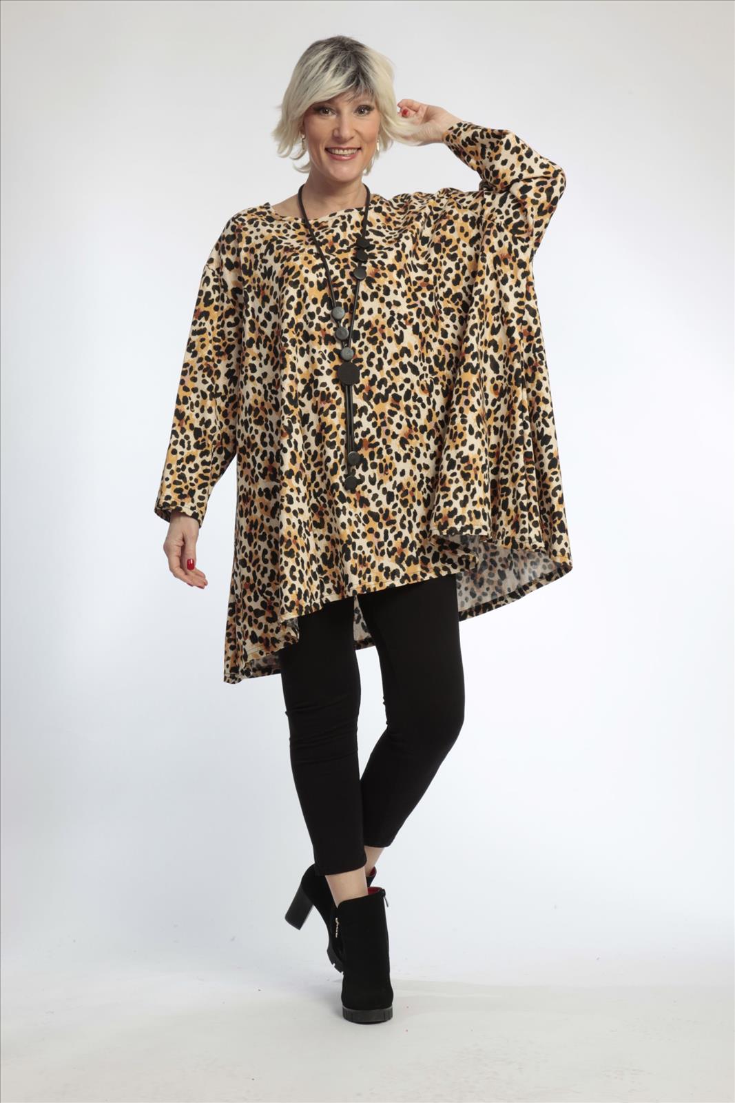  A-Form Bigshirt von AKH Fashion aus Viskose, 0829.00593, Natur-Schwarz, Leopard, Ausgefallen