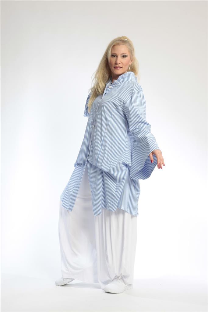  Bluse von AKH Fashion aus Baumwolle in gerader Form, 0688.01865, Blau-Weiß, Ausgefallen