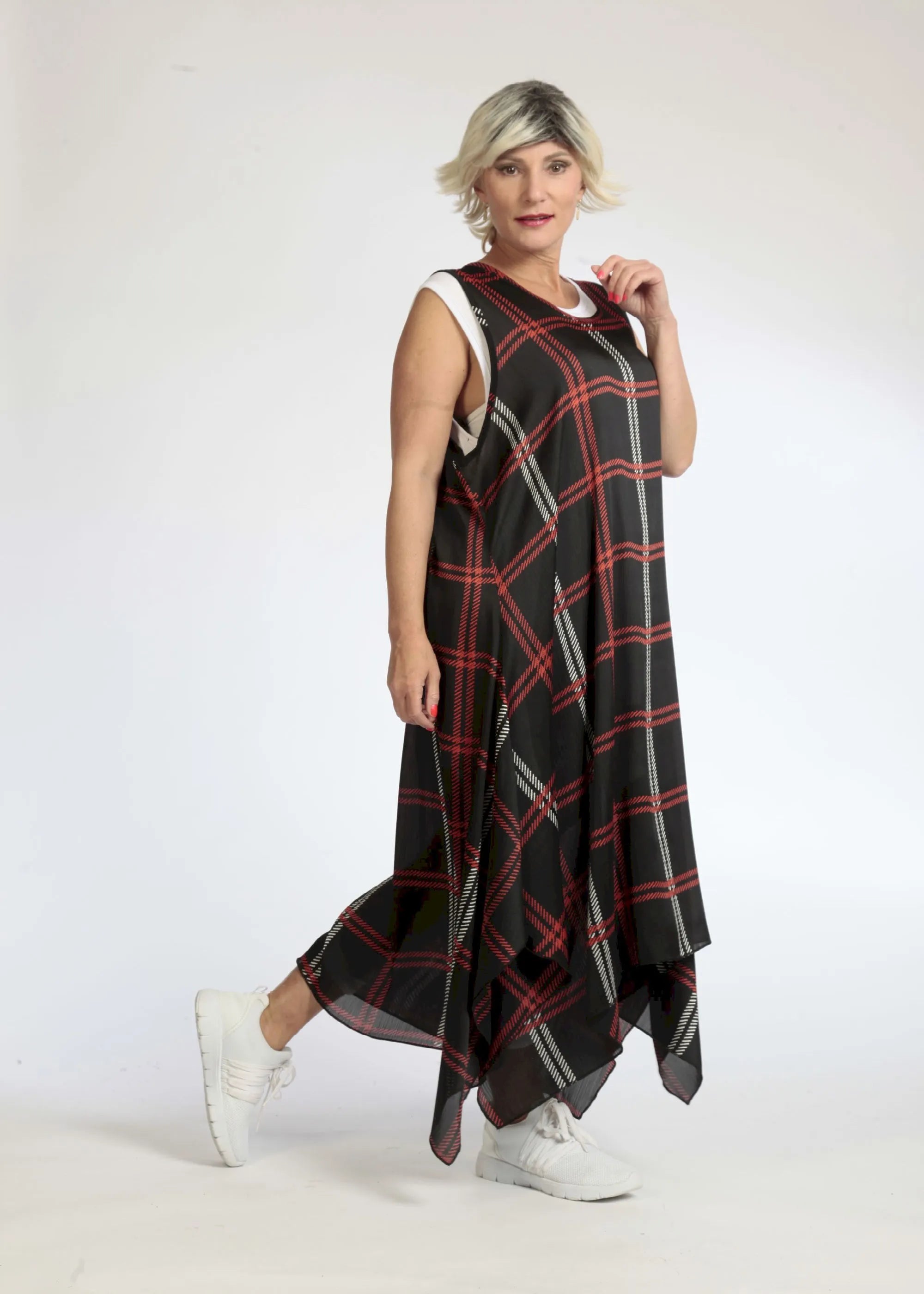  A-Form Tunika von AKH Fashion aus Polyester, 1073.05927, Schwarz-Rot, Kariert, Schick