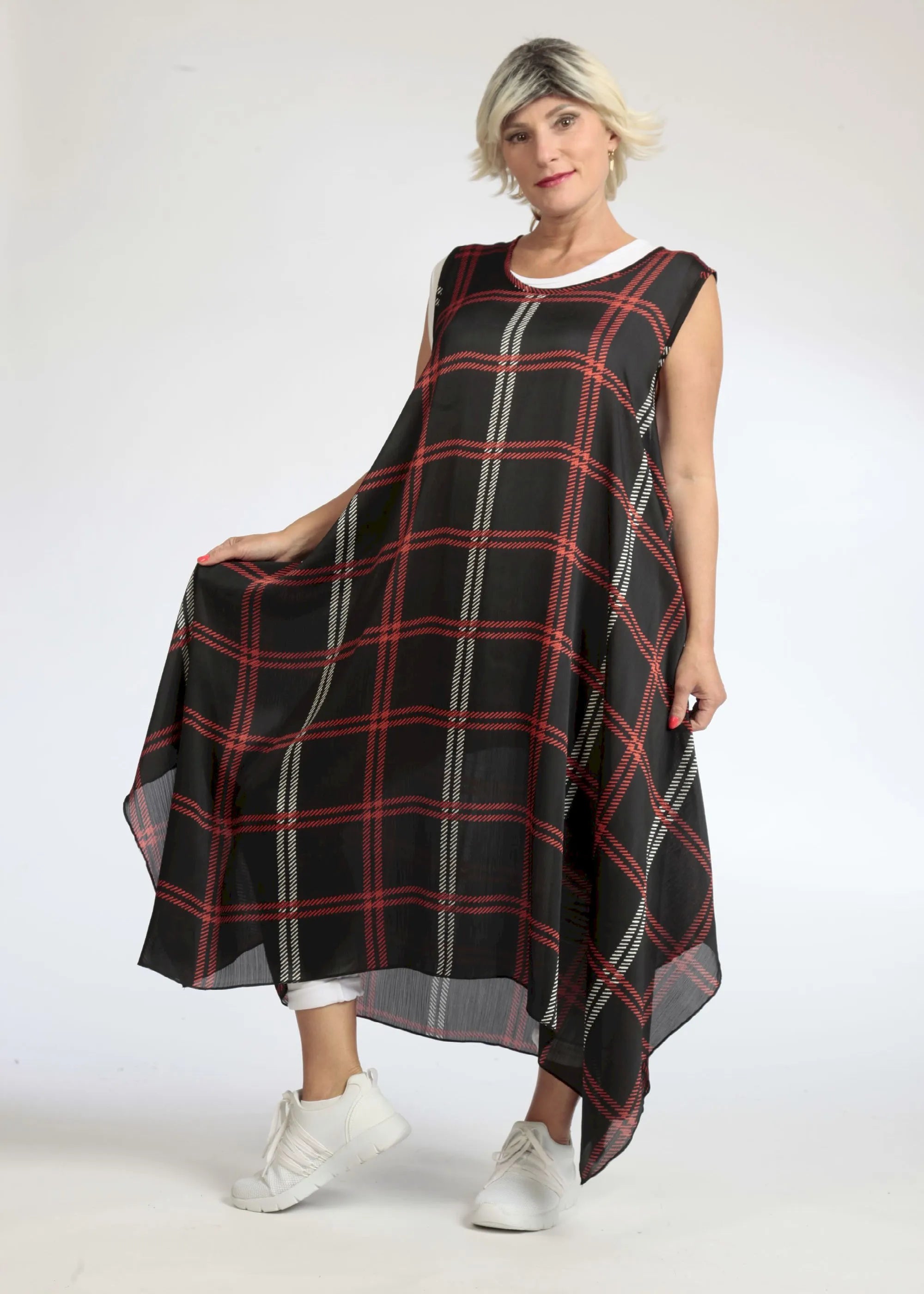  A-Form Tunika von AKH Fashion aus Polyester, 1073.05927, Schwarz-Rot, Kariert, Schick