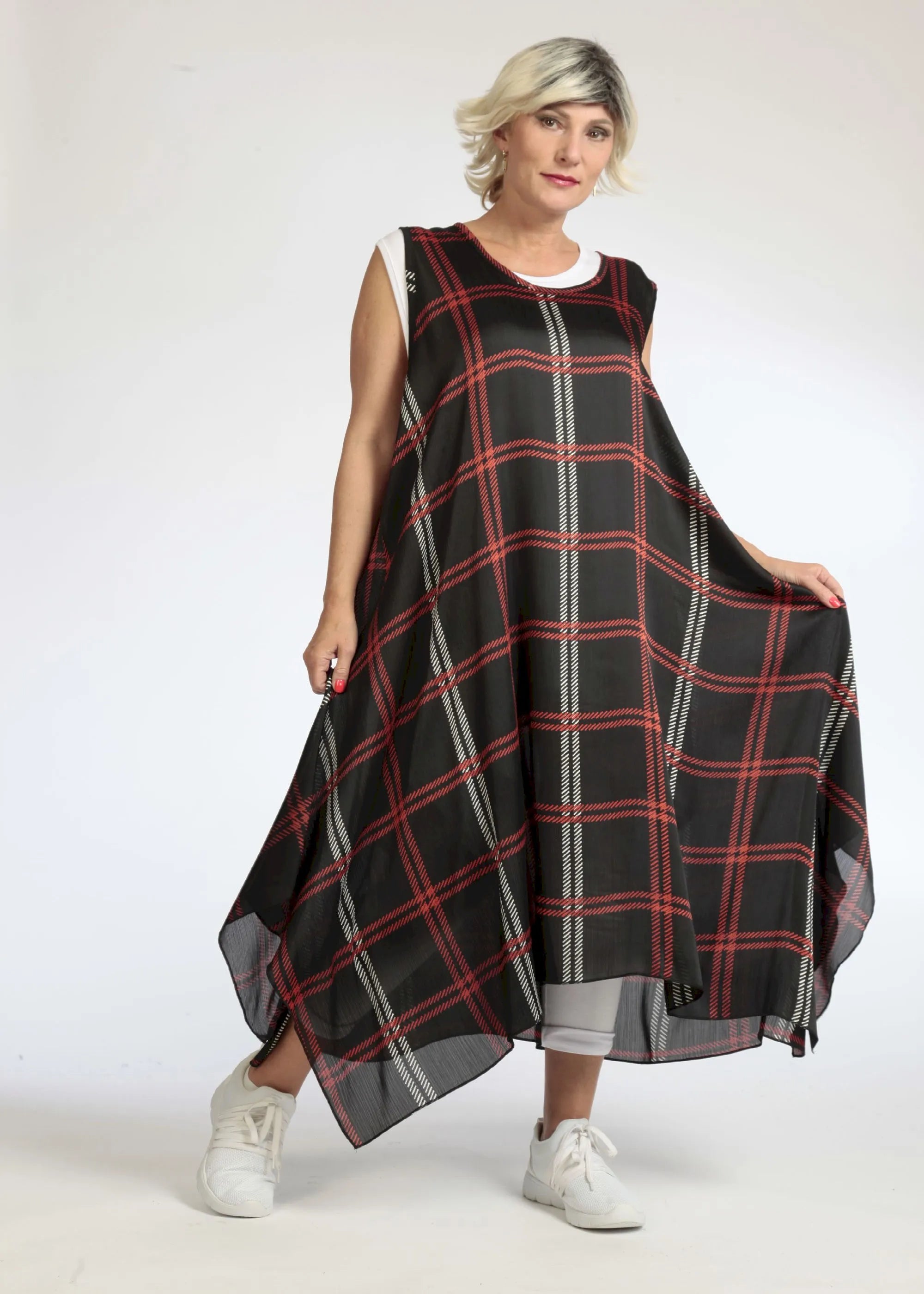  A-Form Tunika von AKH Fashion aus Polyester, 1073.05927, Schwarz-Rot, Kariert, Schick