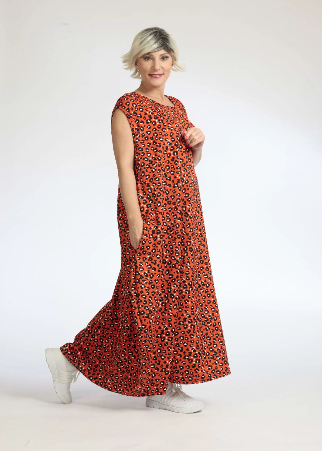  Ballonkleid von AKH Fashion aus Polyester, 1080.01925, Rot-Schwarz, Leopard, Ausgefallen