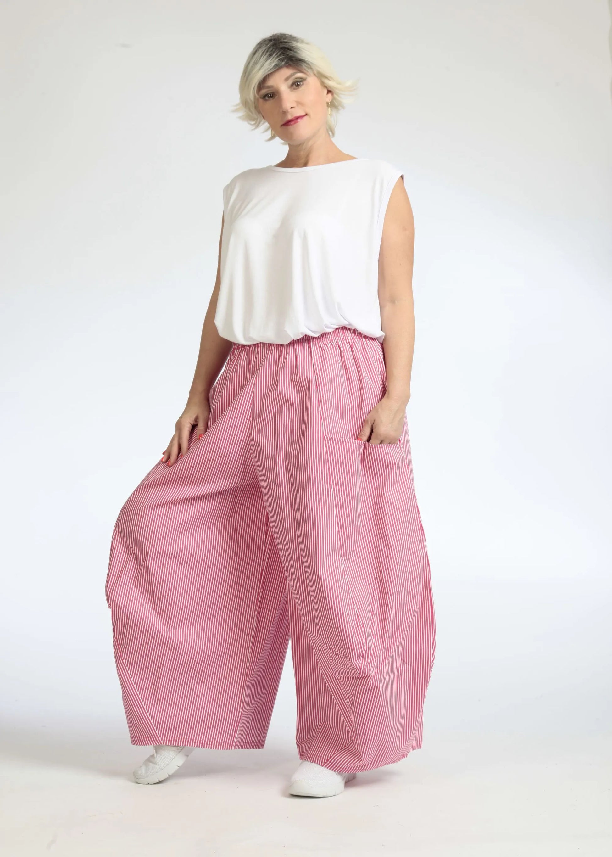  Ballonhose von AKH Fashion aus Baumwolle, 1085.08069, Pink-Weiß, Streifen, Schick, Modern