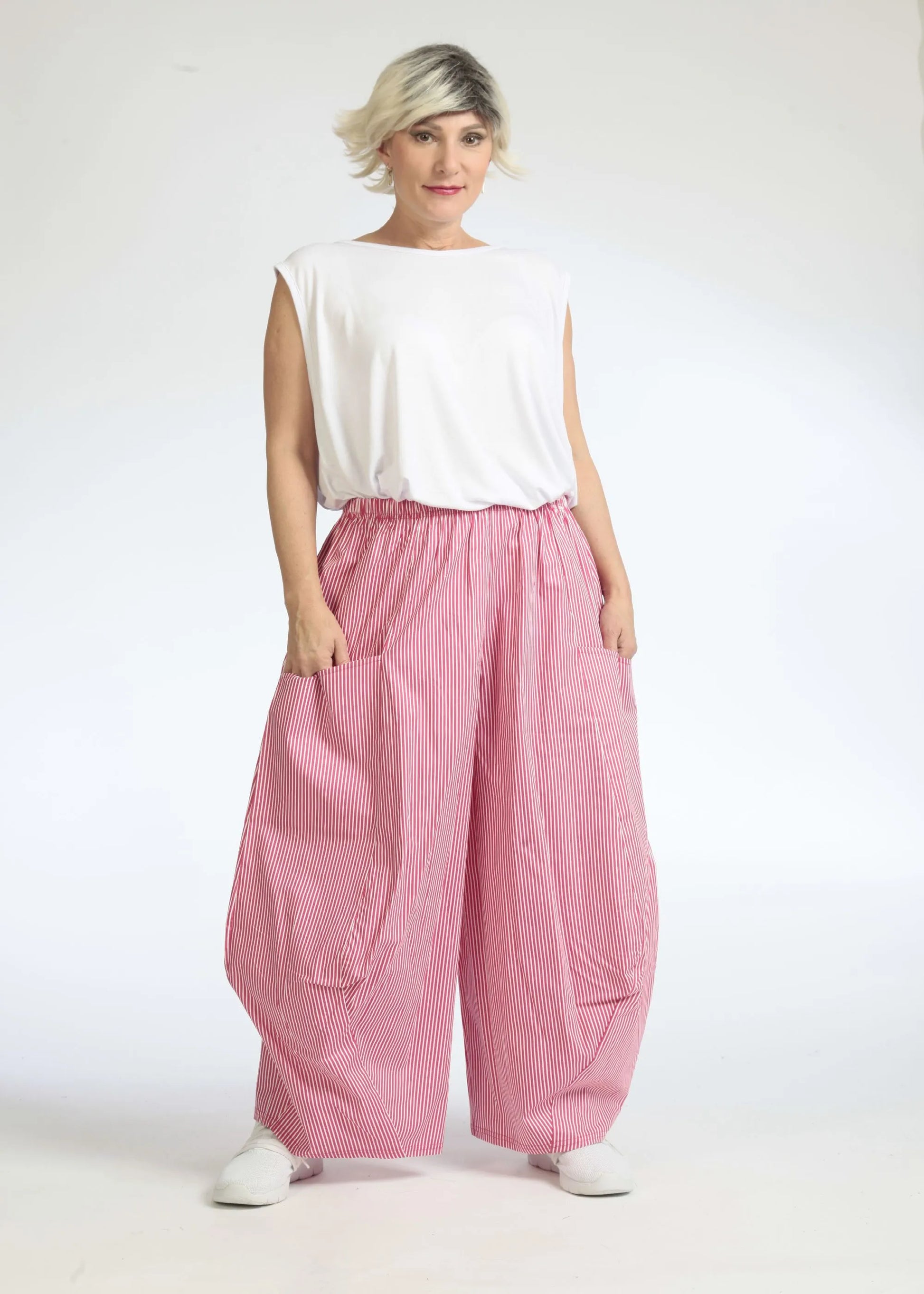  Ballonhose von AKH Fashion aus Baumwolle, 1085.08069, Pink-Weiß, Streifen, Schick, Modern