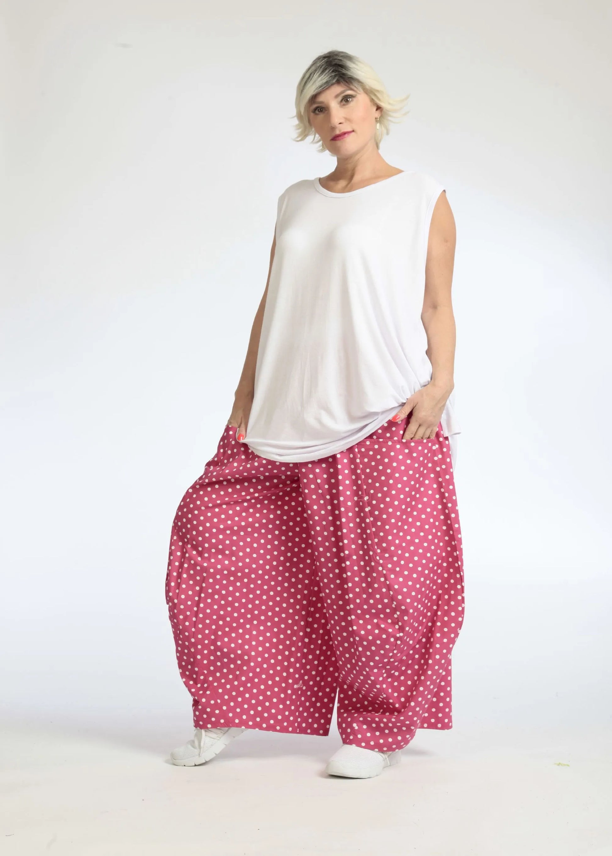  Ballonhose von AKH Fashion aus Baumwolle, 1086.08069, Pink-Weiß, Punkte, Schick, Modern