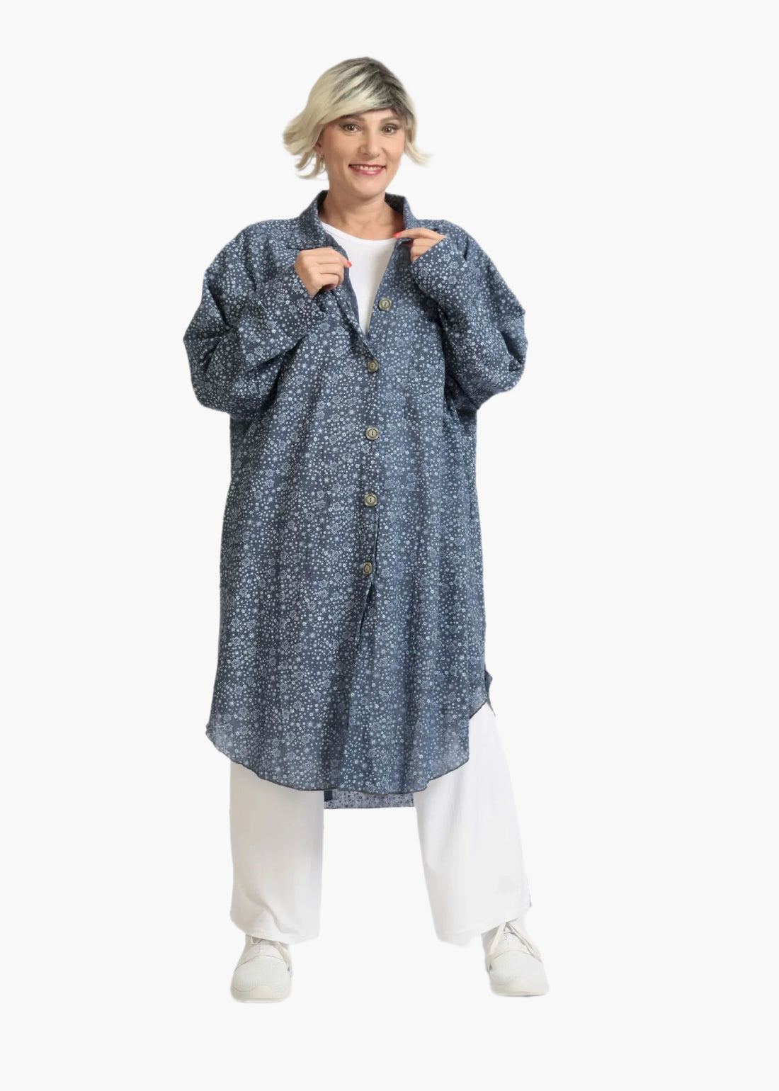  Bluse von AKH Fashion aus Baumwolle in gerundeter Form, 1088.06676, Jeansblau, Ausgefallen