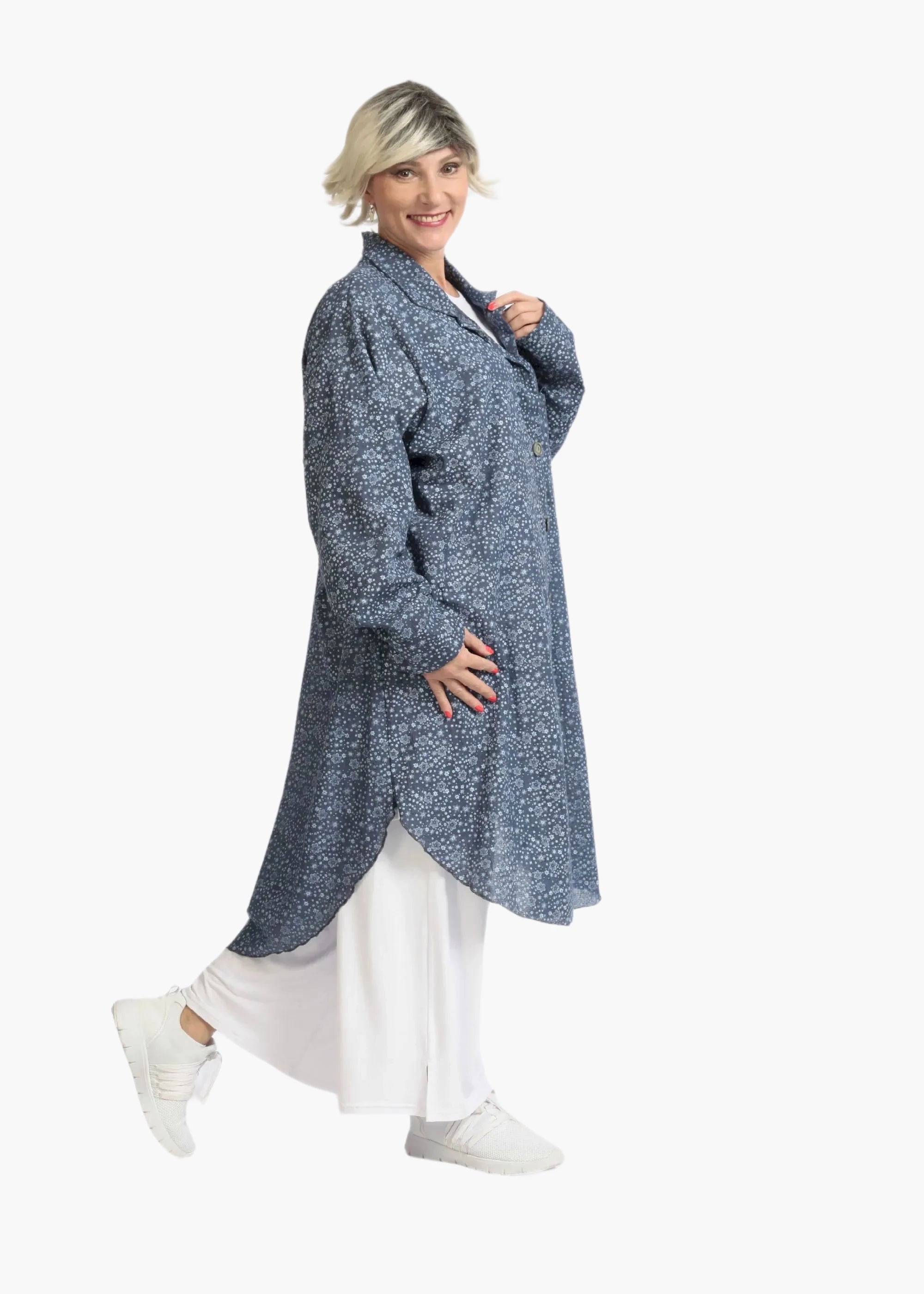  AKH Fashion Bluse in gerundeter Form, aus Baumwolle, 1088.06676, Jeansblau, Blumen