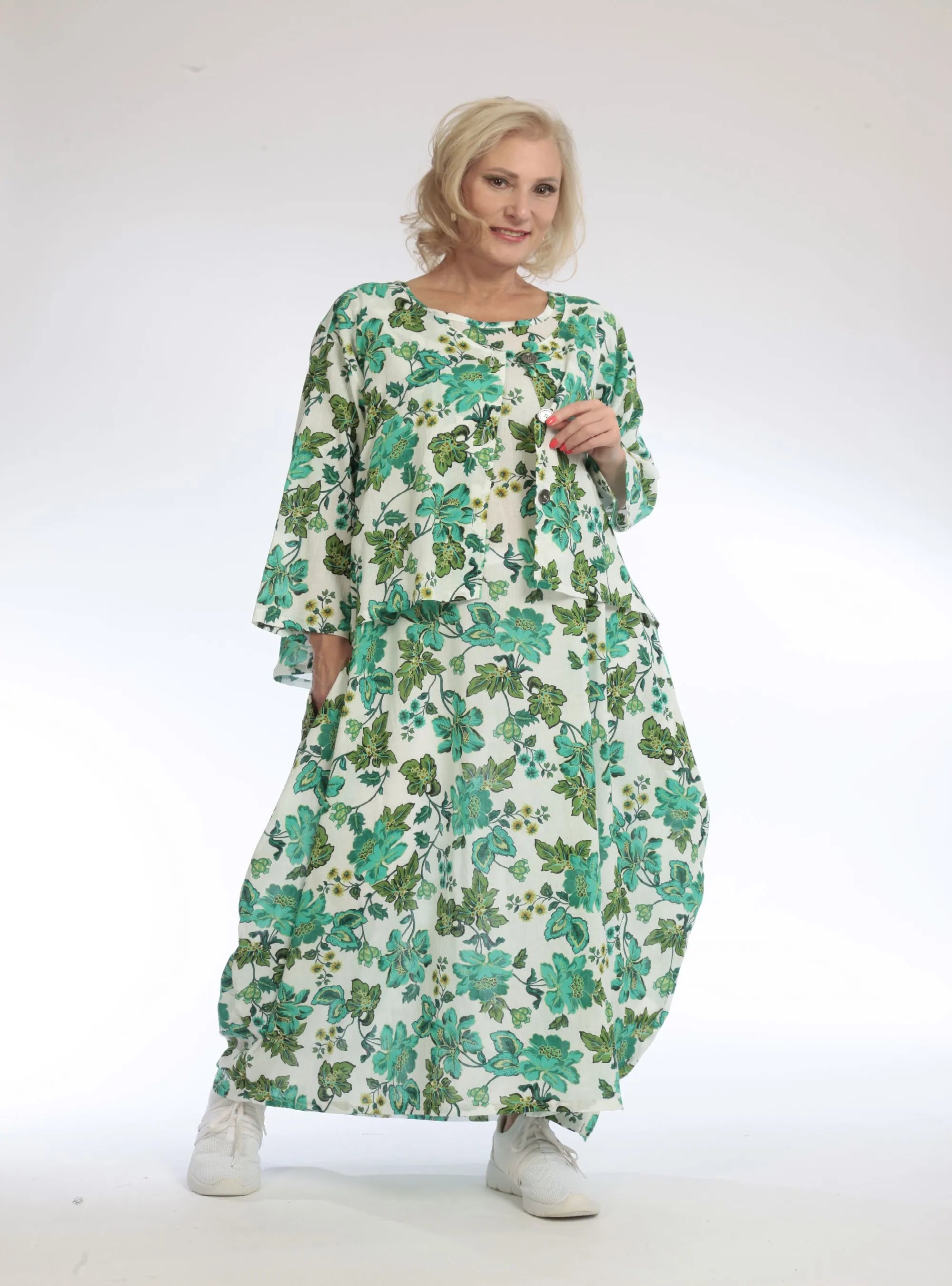  AKH Fashion Jacke in Vokuhila-Form, aus Baumwolle, 1097.00130, Grün, Blumen, Schick