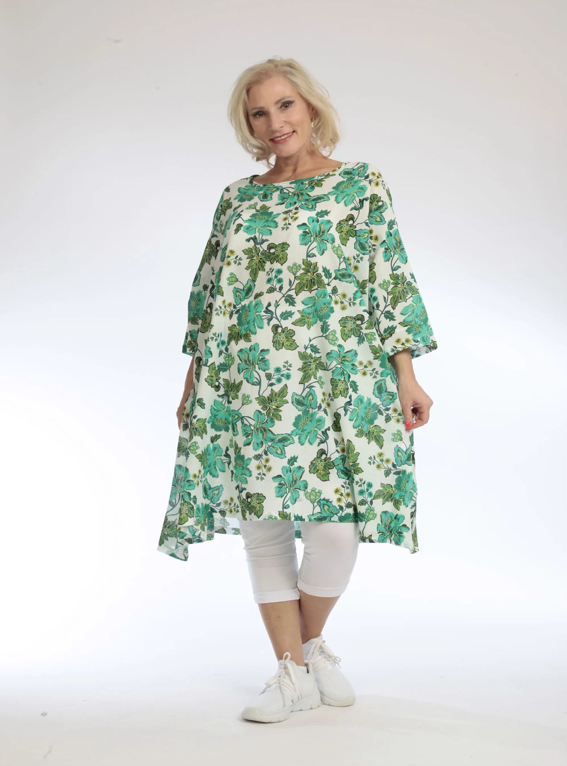  A-Form Bigshirt von AKH Fashion aus Baumwolle, 1097.02666, Grün, Blumen, Ausgefallen, Modern