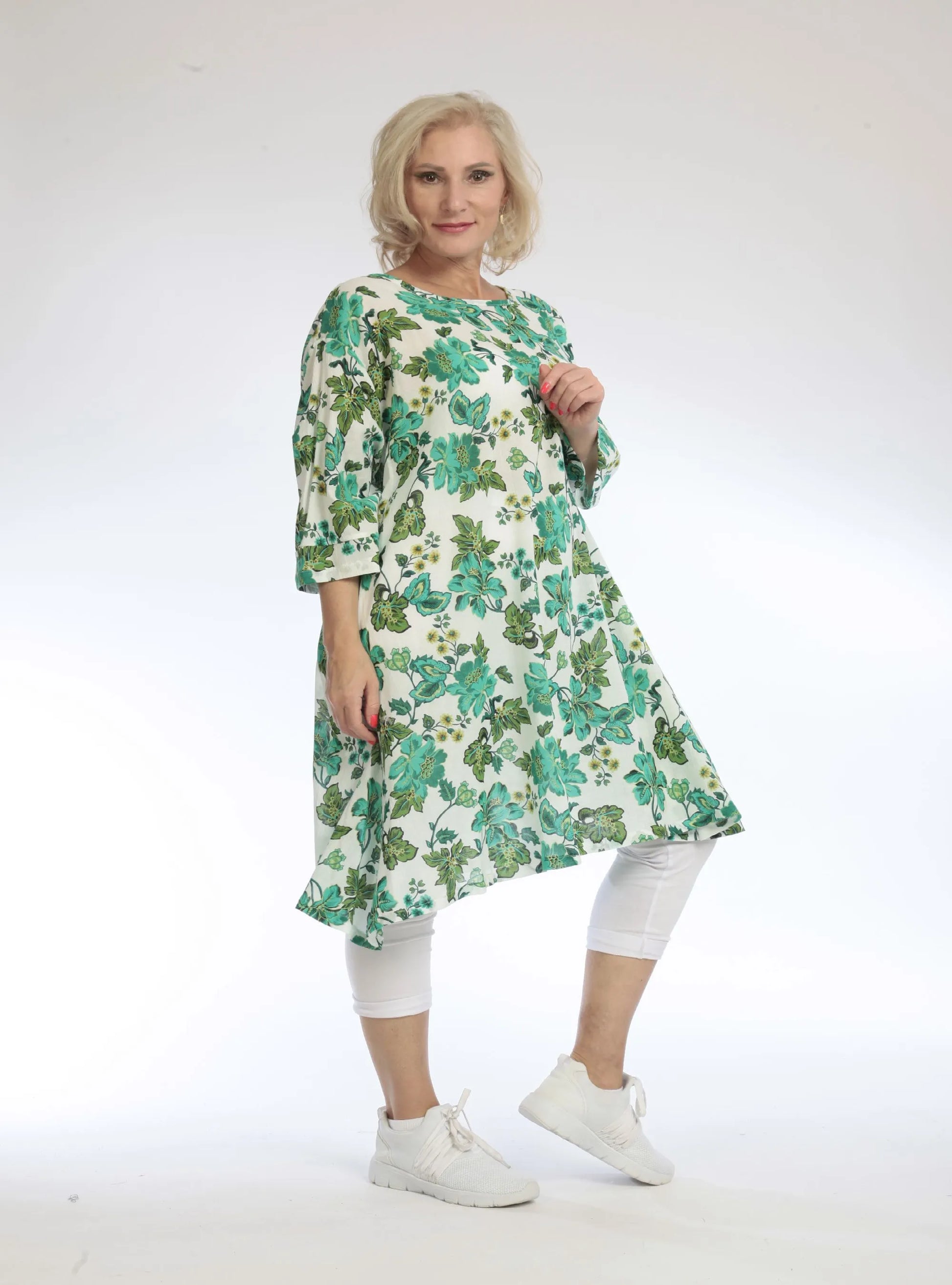  A-Form Bigshirt von AKH Fashion aus Baumwolle, 1097.02666, Grün, Blumen, Ausgefallen, Modern