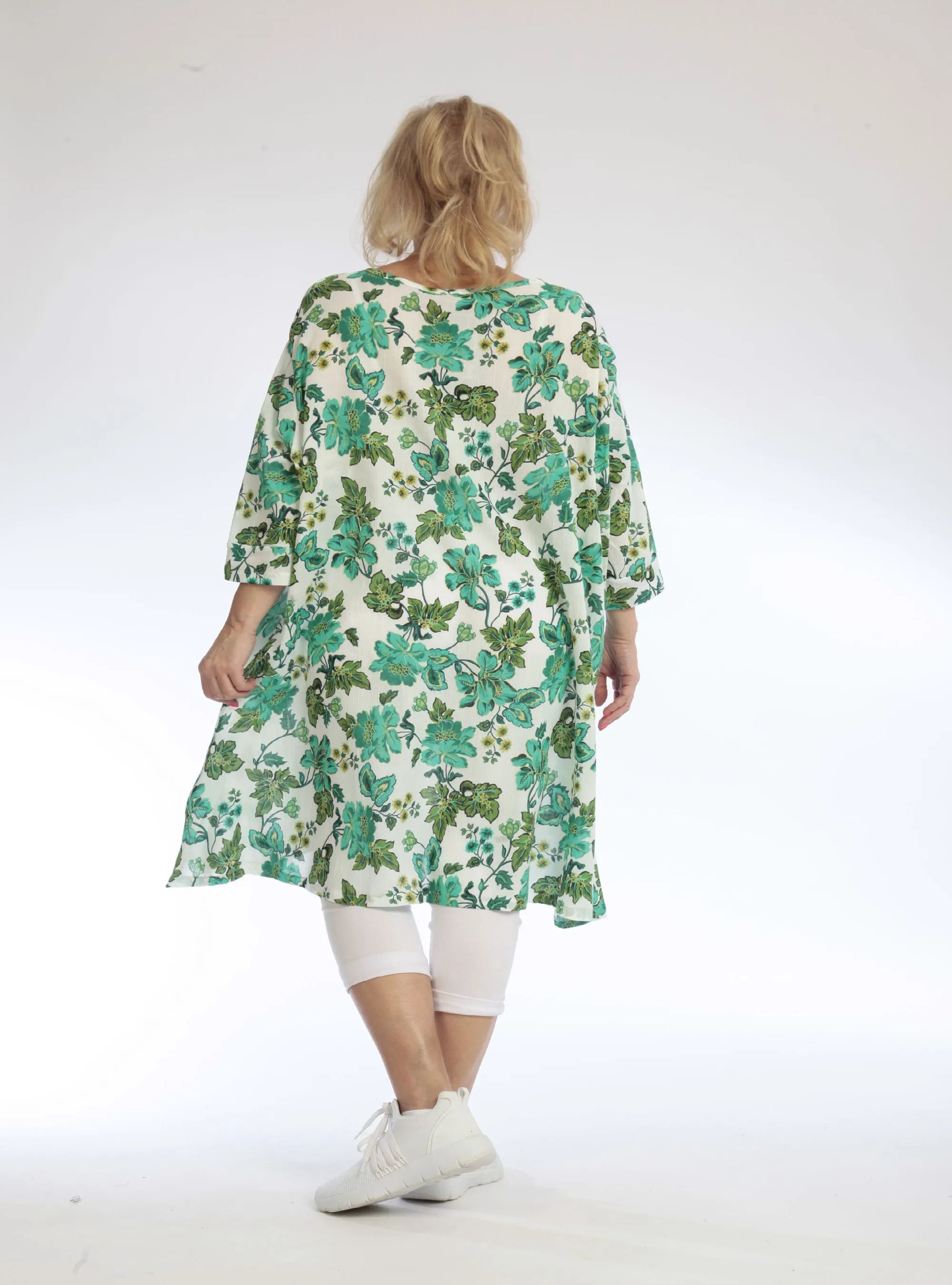  A-Form Bigshirt von AKH Fashion aus Baumwolle, 1097.02666, Grün, Blumen, Ausgefallen, Modern