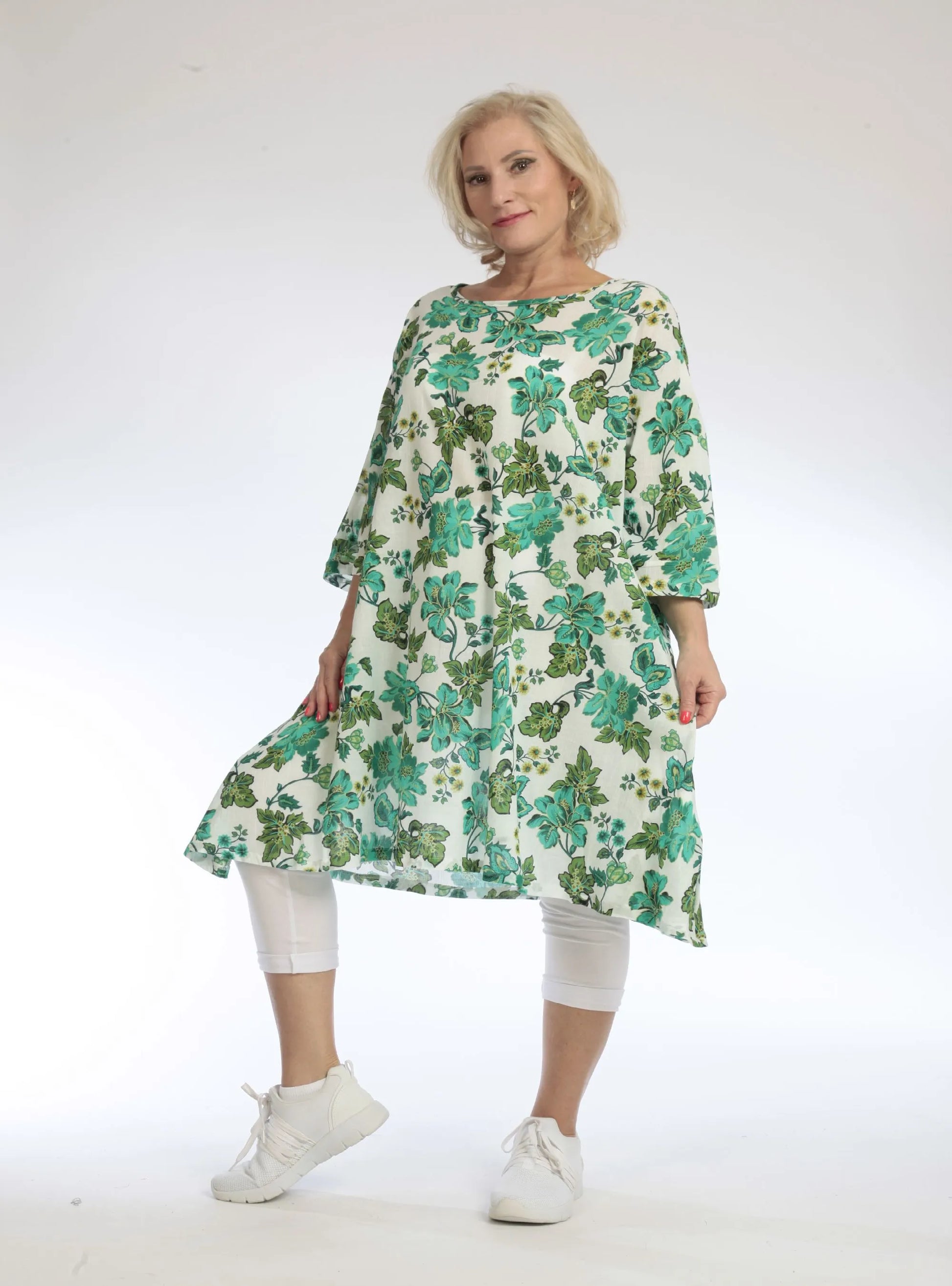  A-Form Bigshirt von AKH Fashion aus Baumwolle, 1097.02666, Grün, Blumen, Ausgefallen, Modern