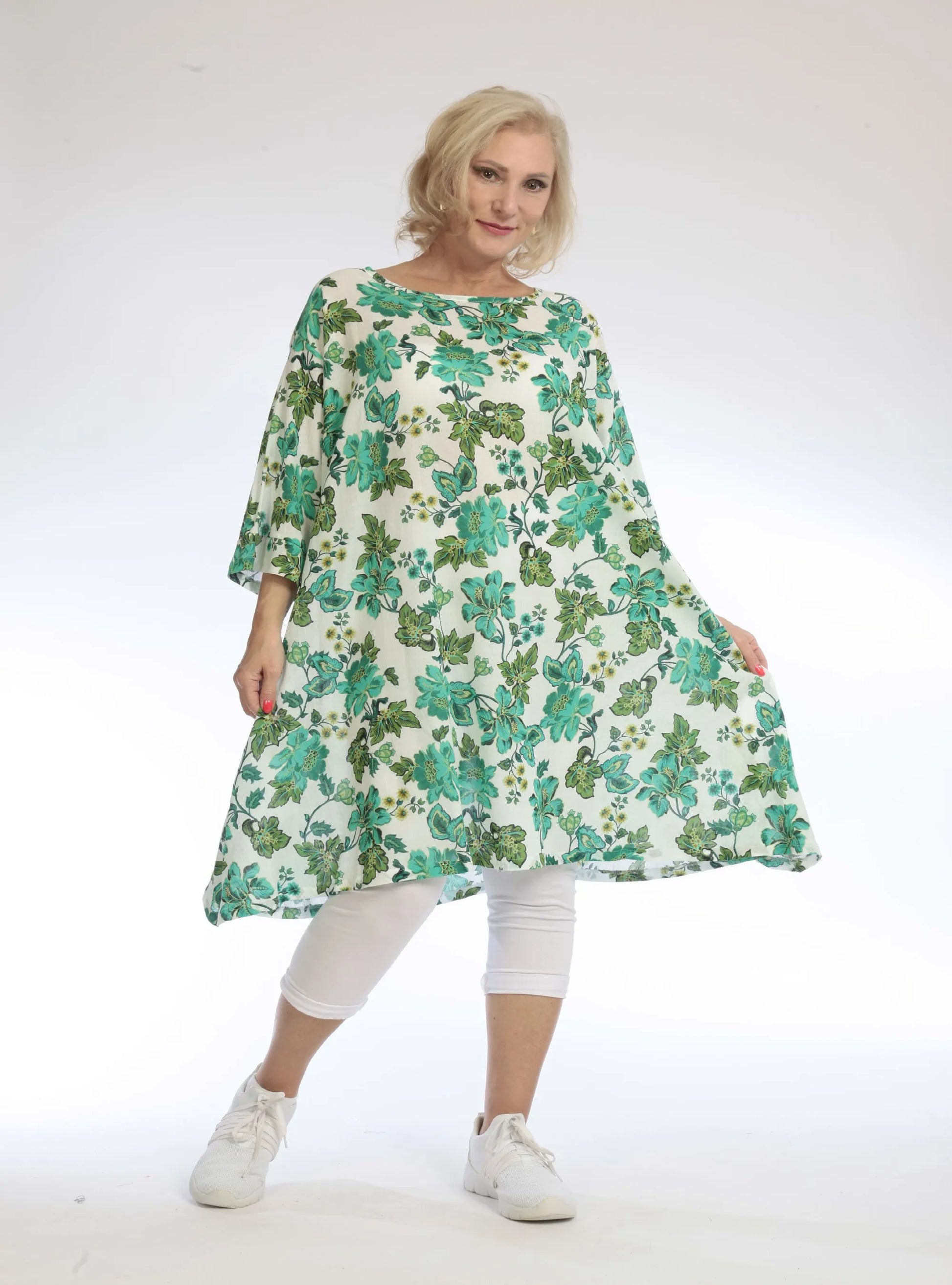  A-Form Bigshirt von AKH Fashion aus Baumwolle, 1097.02666, Grün, Blumen, Ausgefallen, Modern